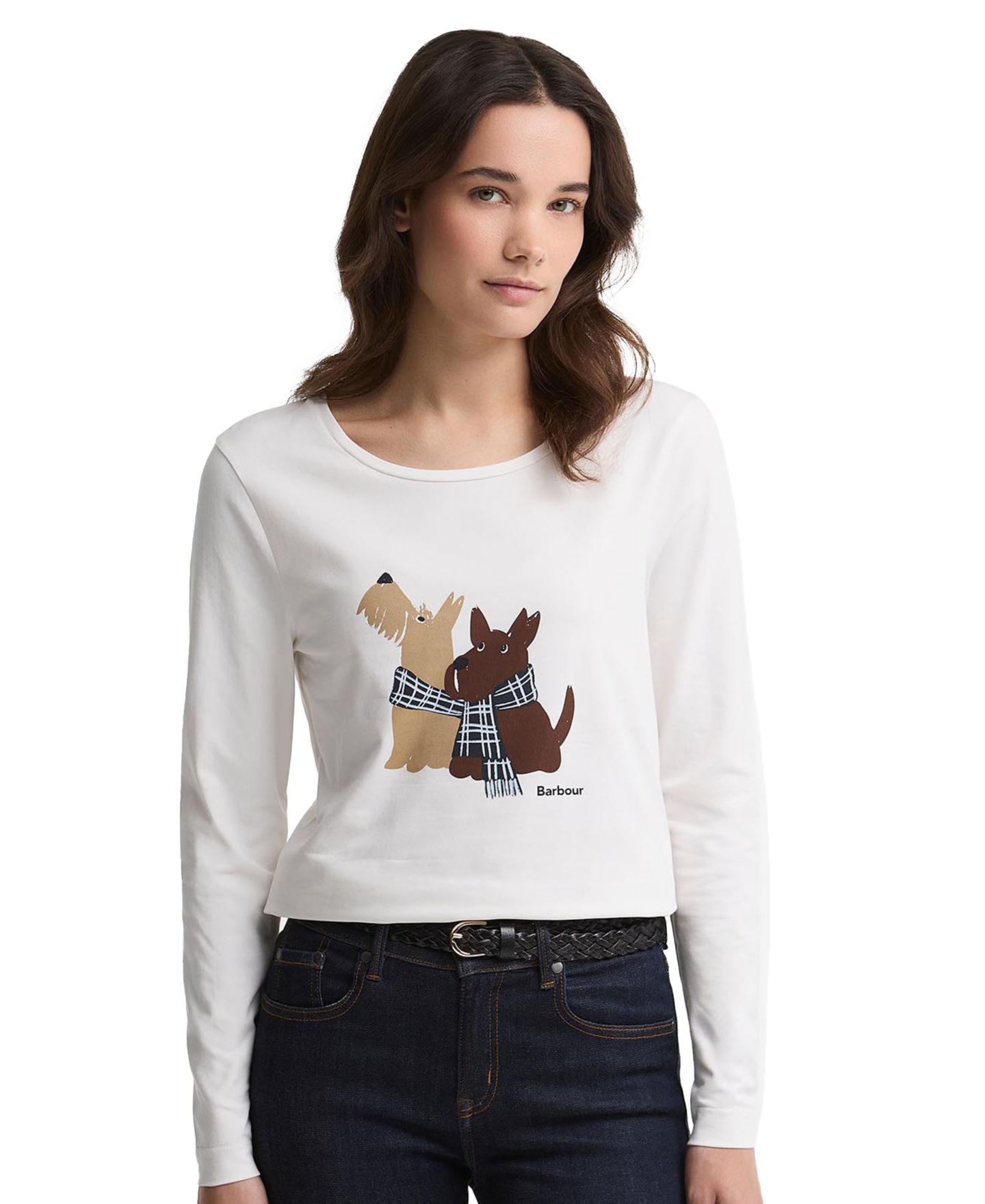 Женские футболки Barbour Lossie Dog Duo Graphic Long-Sleeve, цвет: Облачный — фото 1