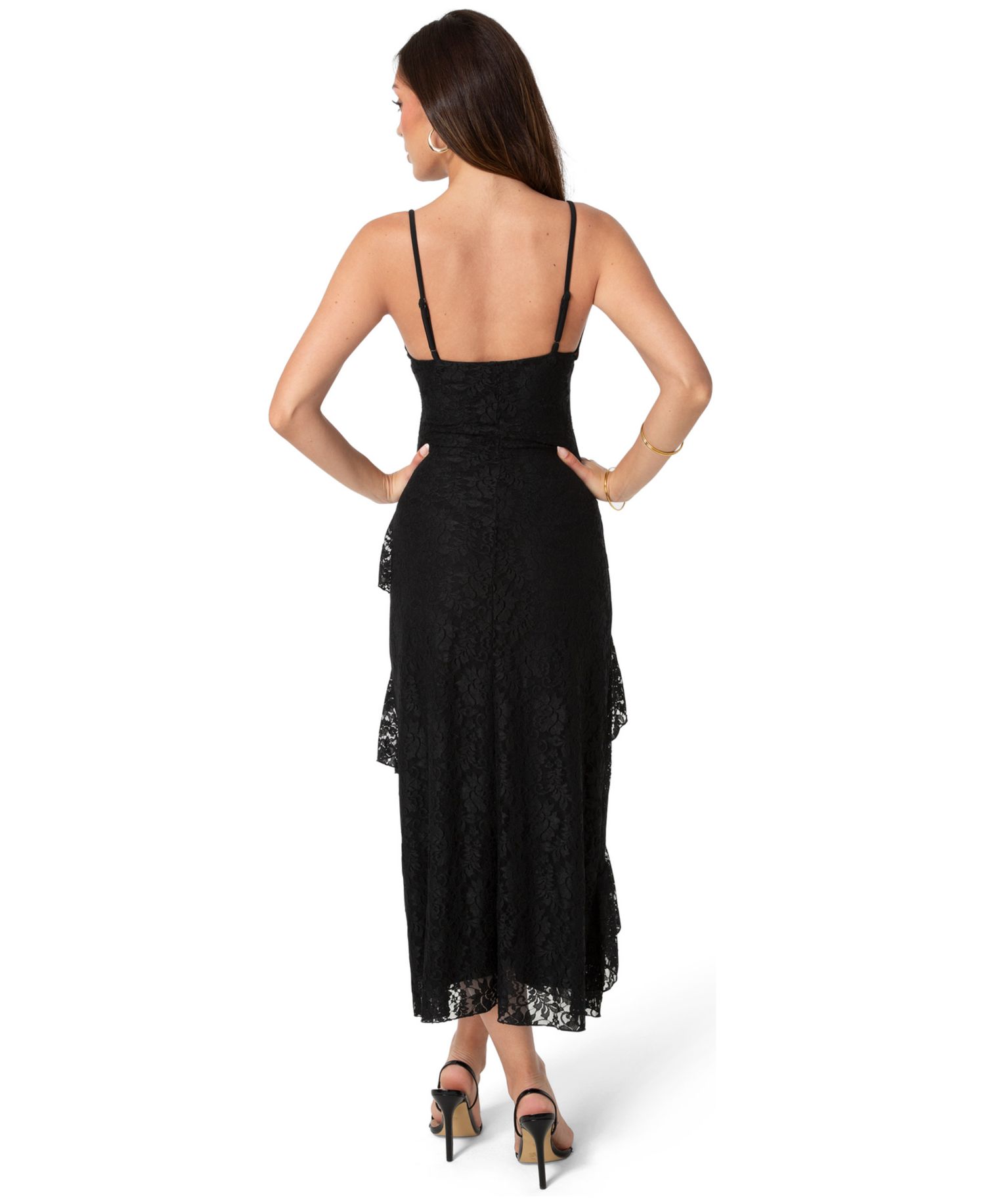 Womens Lace Ruffle Maxi Dress