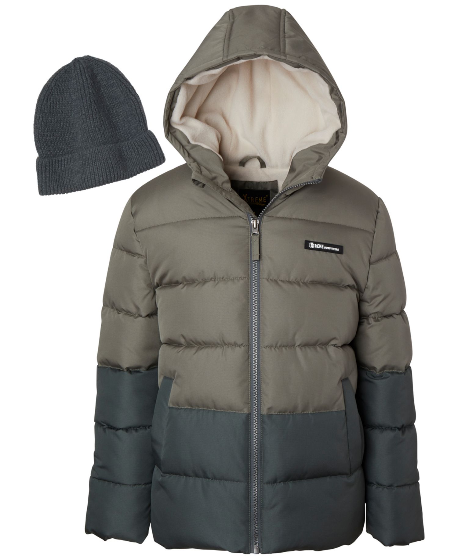 Boys' 6-20 Ripstop Color-Block Puffer Jacket with Hat, 2-Piece Set