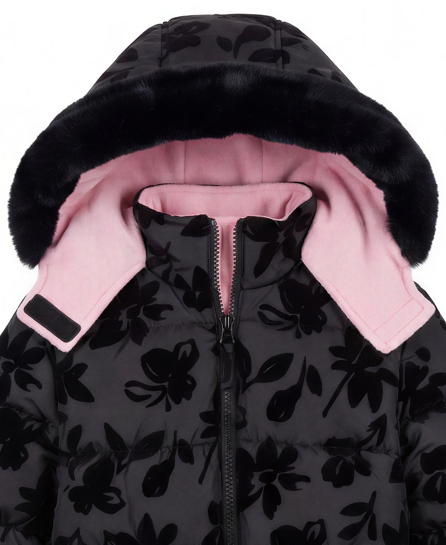 Куртка Kensie Girl Floral Flocked Puffer Jacket для девочек-малышей, цвет: Чёрный — фото 4