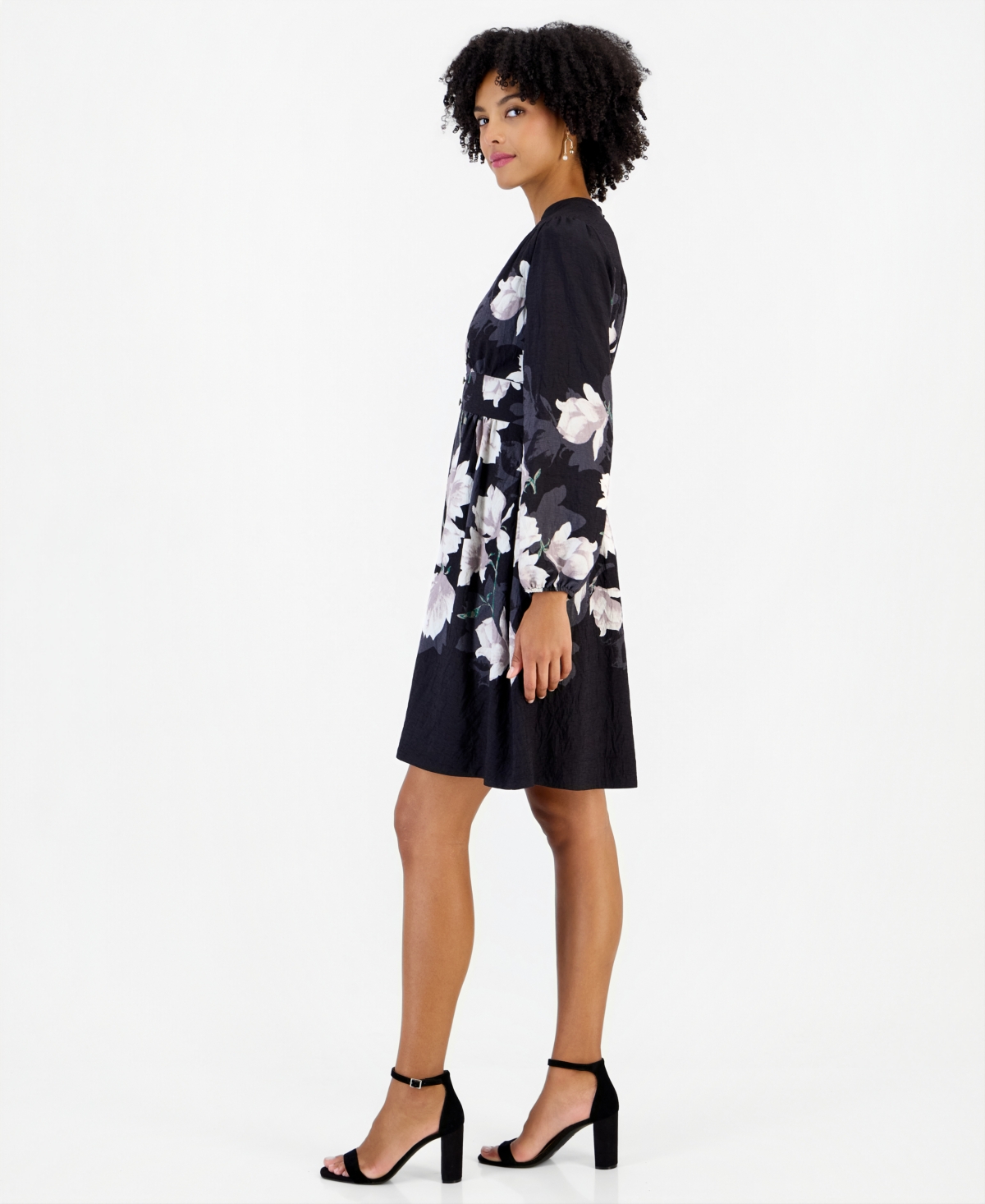 Tahari Asl Women's Long-Sleeve V-Neck Floral-Print Shirt Dress