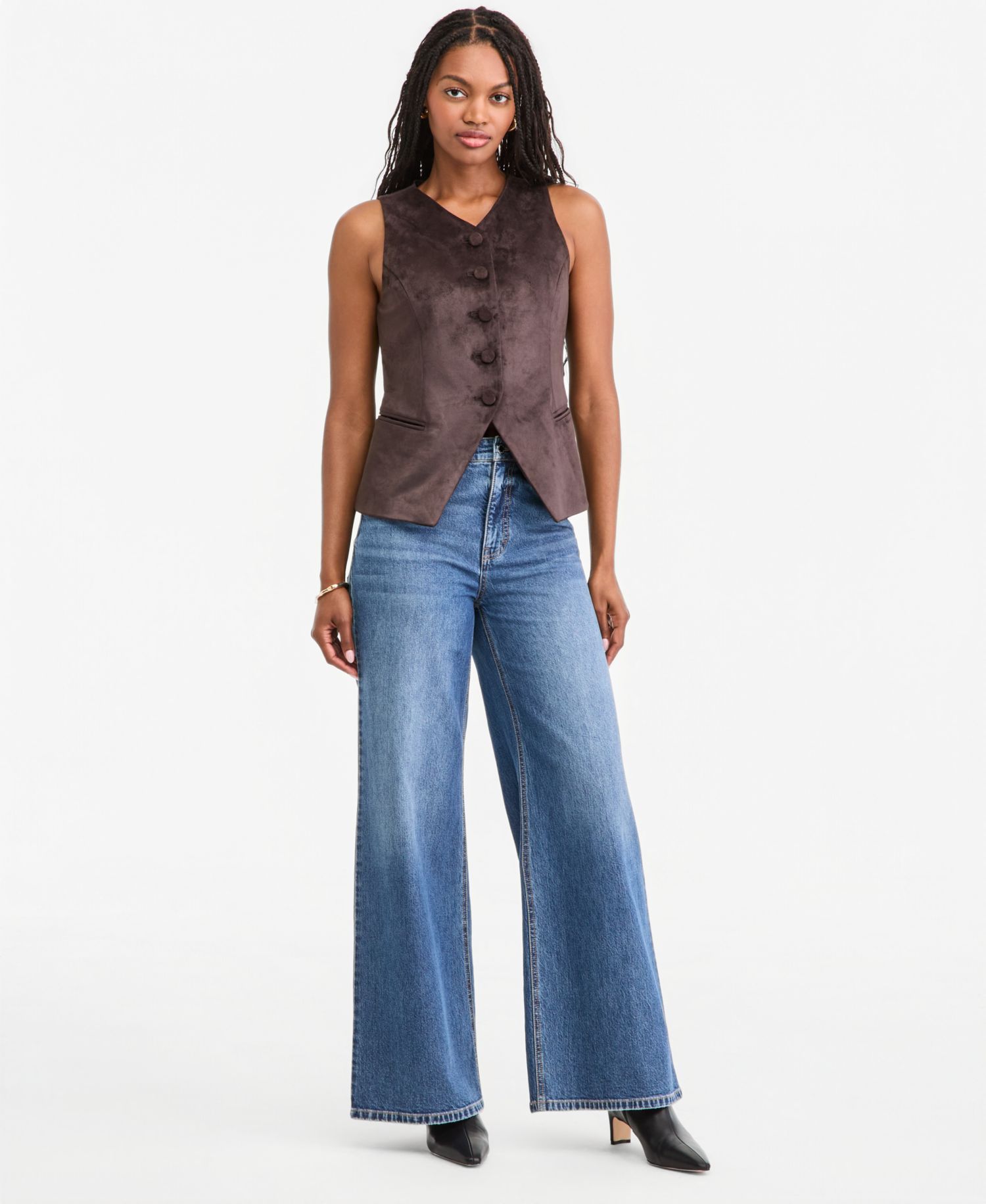 Women's Faux Suede Longline Tailored Vest