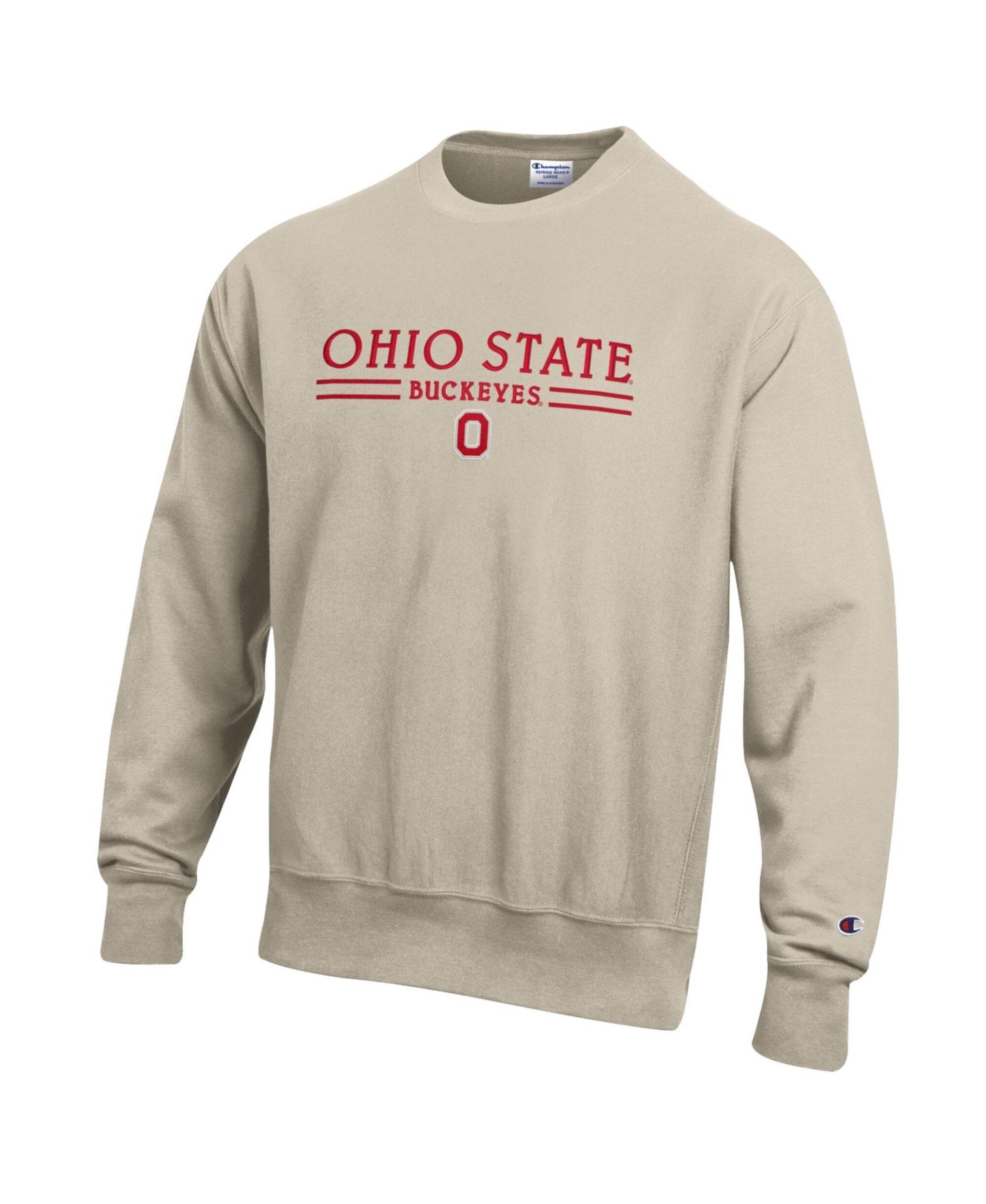 Мужская толстовка Champion Oatmeal Ohio State Buckeyes Reverse Weave Crewneck — фото 3