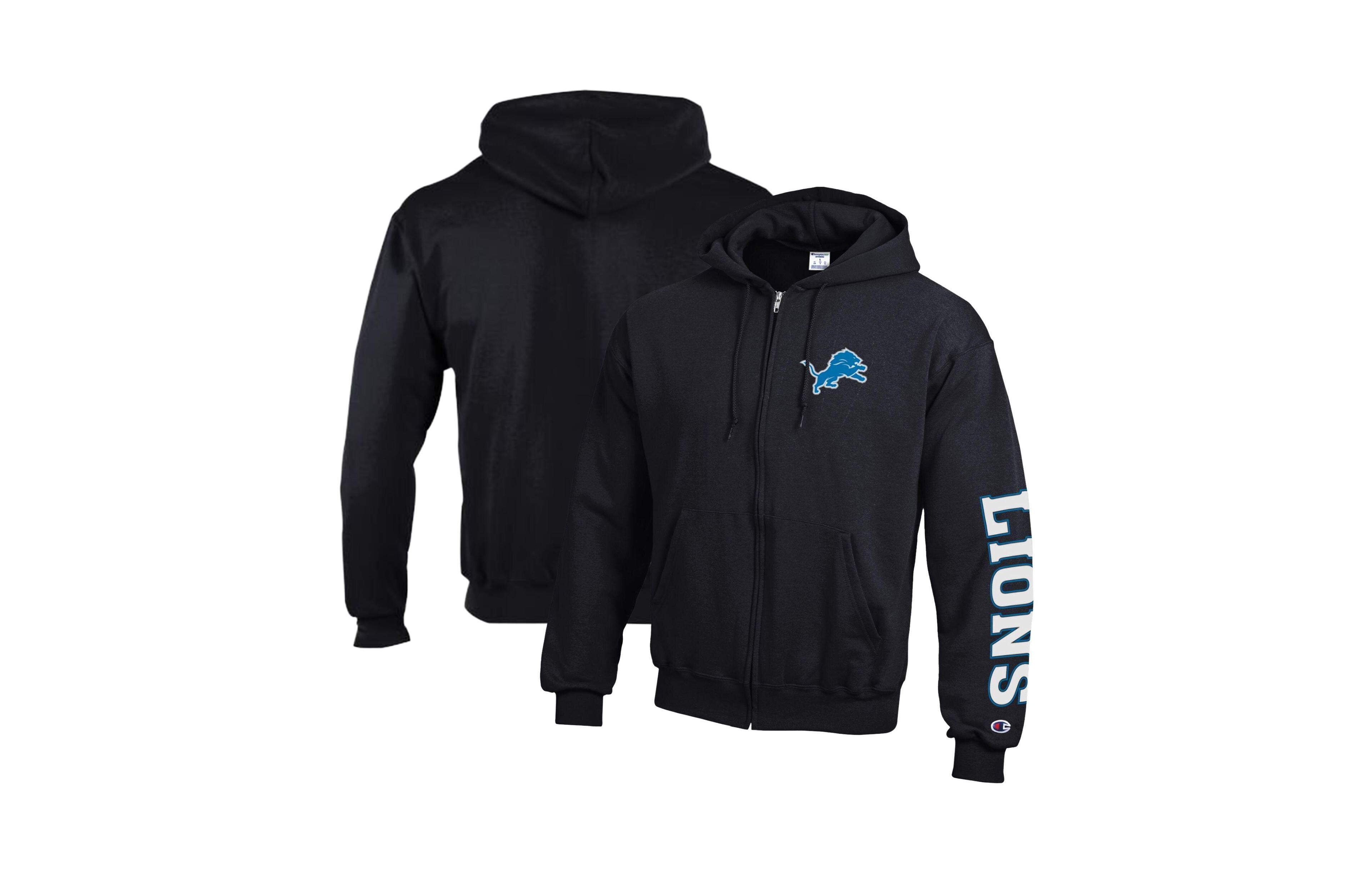 Champion Men's Black Detroit Lions Powerblend Fleece Full-Zip Hoodie