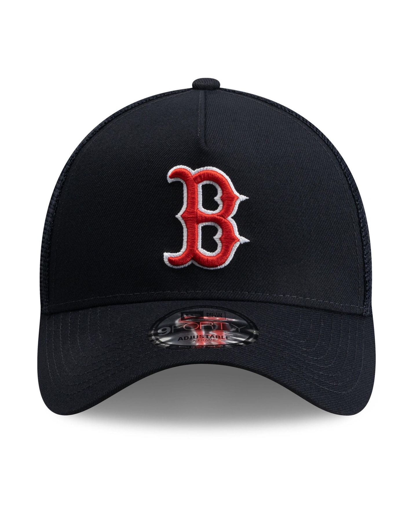 Мужская кепка New Era Navy Boston Red Sox Side Script 9FORTY A-Frame Trucker Adjustable Hat — фото 5