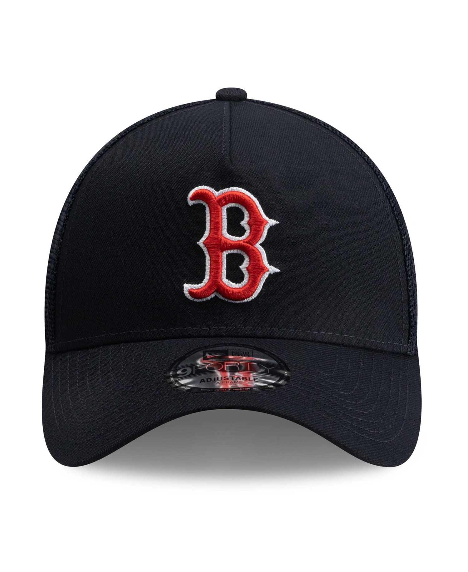 Men's Navy Boston Red Sox Side Script 9FORTY A-Frame Trucker Adjustable Hat