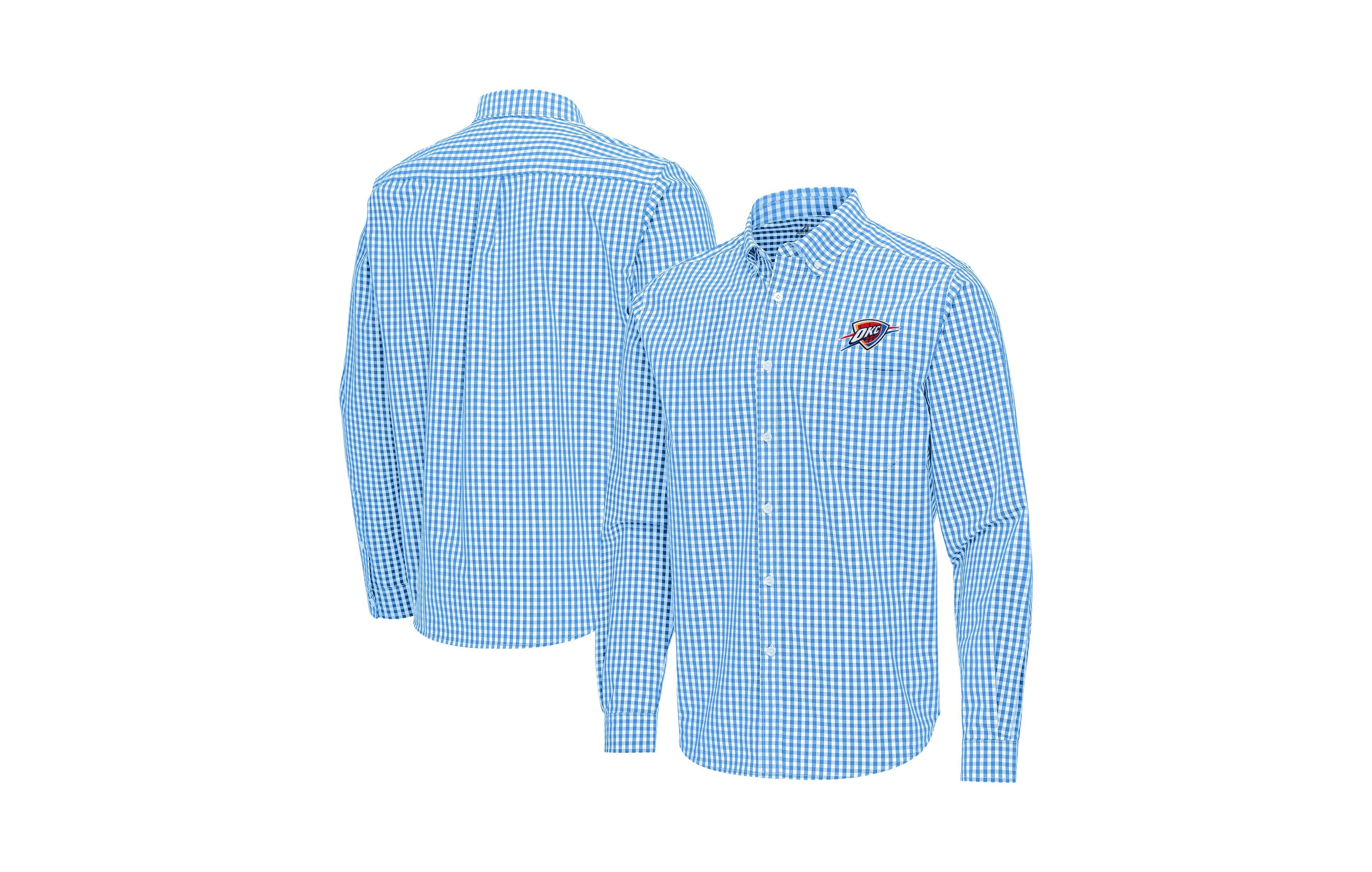 Antigua Men's Powder Blue Oklahoma City Thunder Ellis Woven Tri-Blend Button-Down Shirt