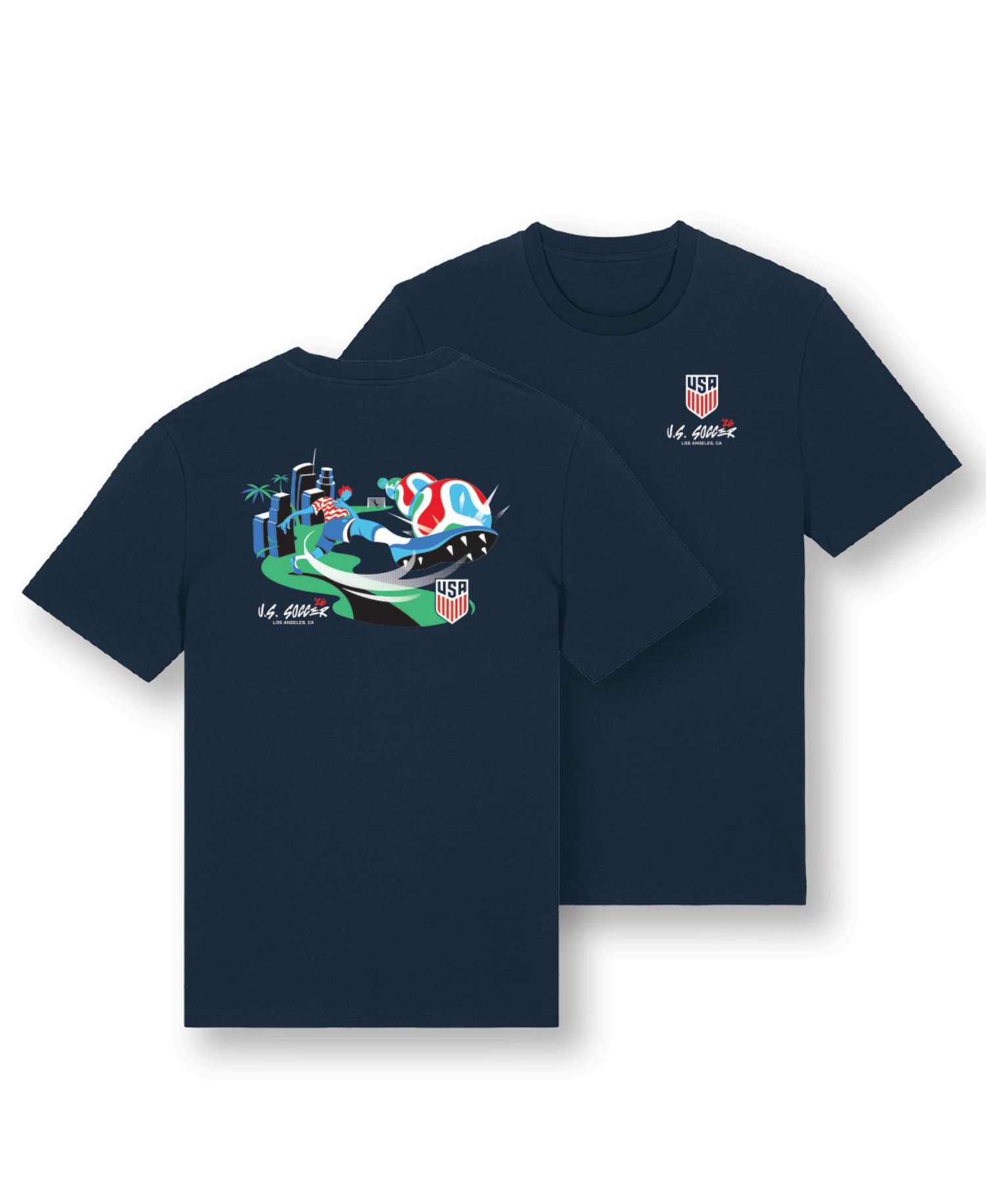 Men's and Women's Navy USMNT 2026 Host City U.S. Soccer x Los Angeles Script T-Shirt