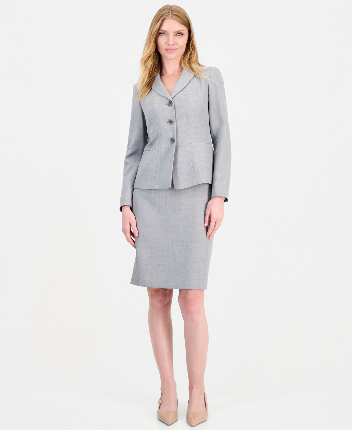 Women's Melange Slim-Fit Peak-Lapel 3-Button Blazer and Skirt, 2-Piece Set