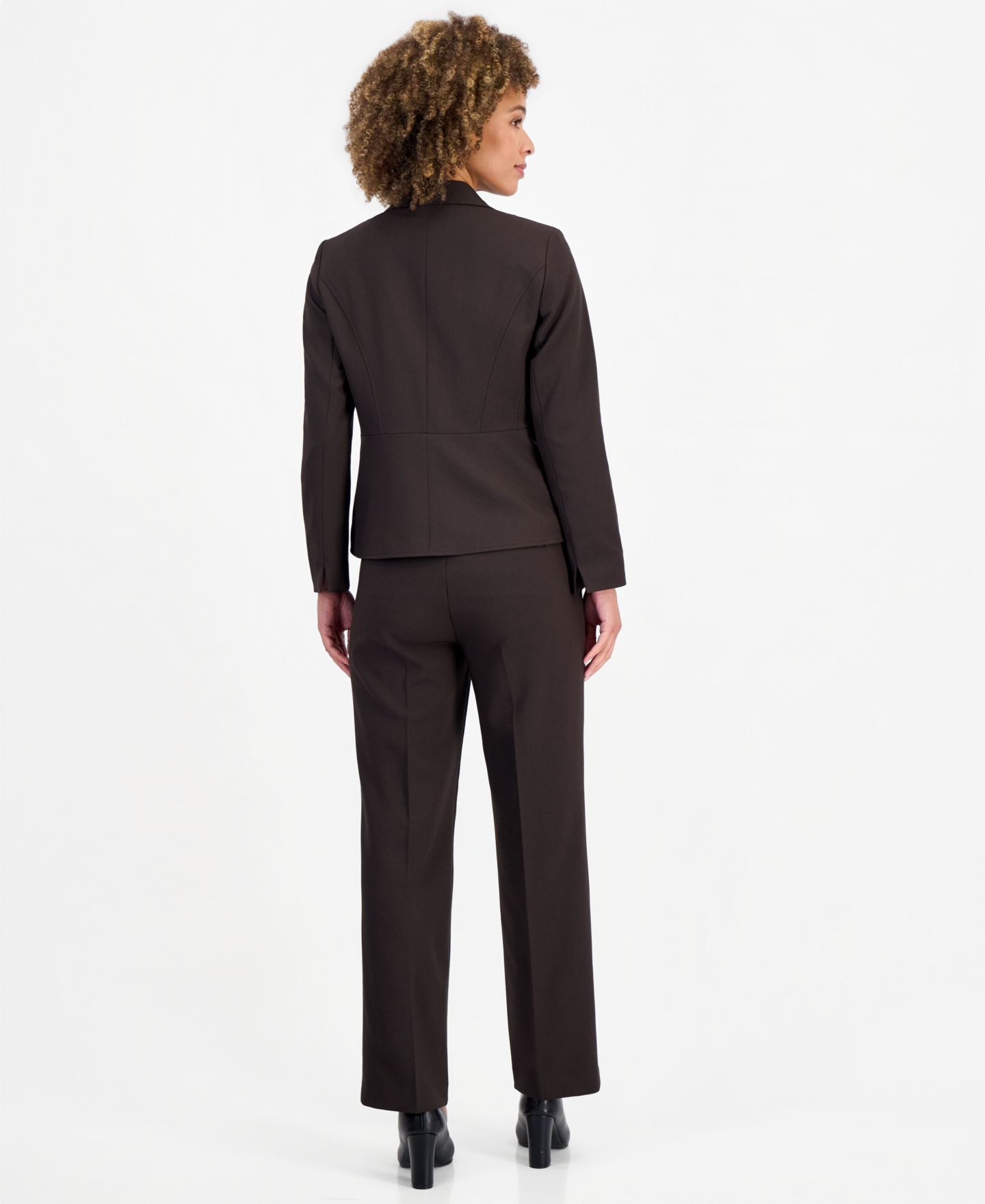 Le Suit Petite Shawl-Collar Wide-Leg Jacket and Pants Suit, 2-Piece Set, цвет: Чёрный — фото 5