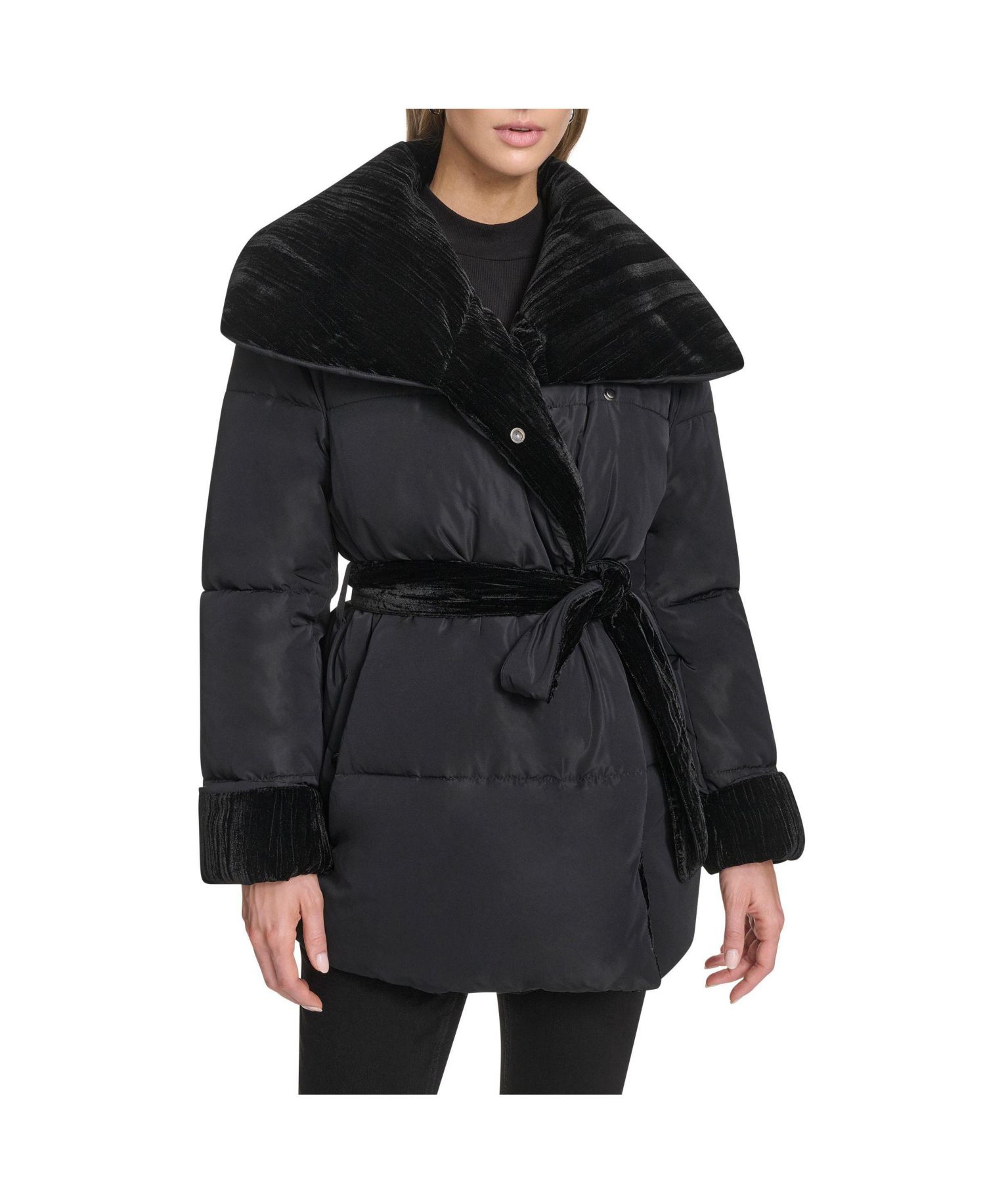 Women's Emerson Mixed Media Belted Wrap Coat