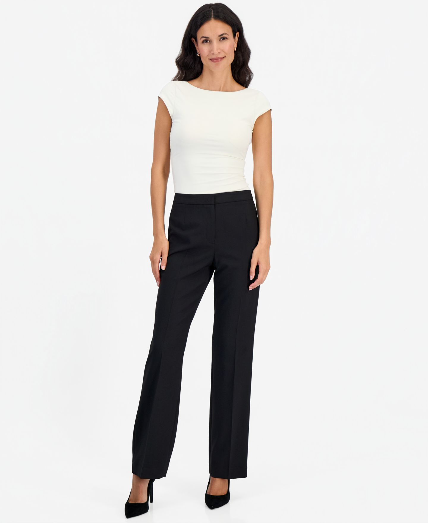 Женский комплект Le Suit Petite Kate Two-Button Contrast Piping Jacket and Pants, 2-Piece Suit, цвет: Чёрный / Ванильный ледяной — фото 4