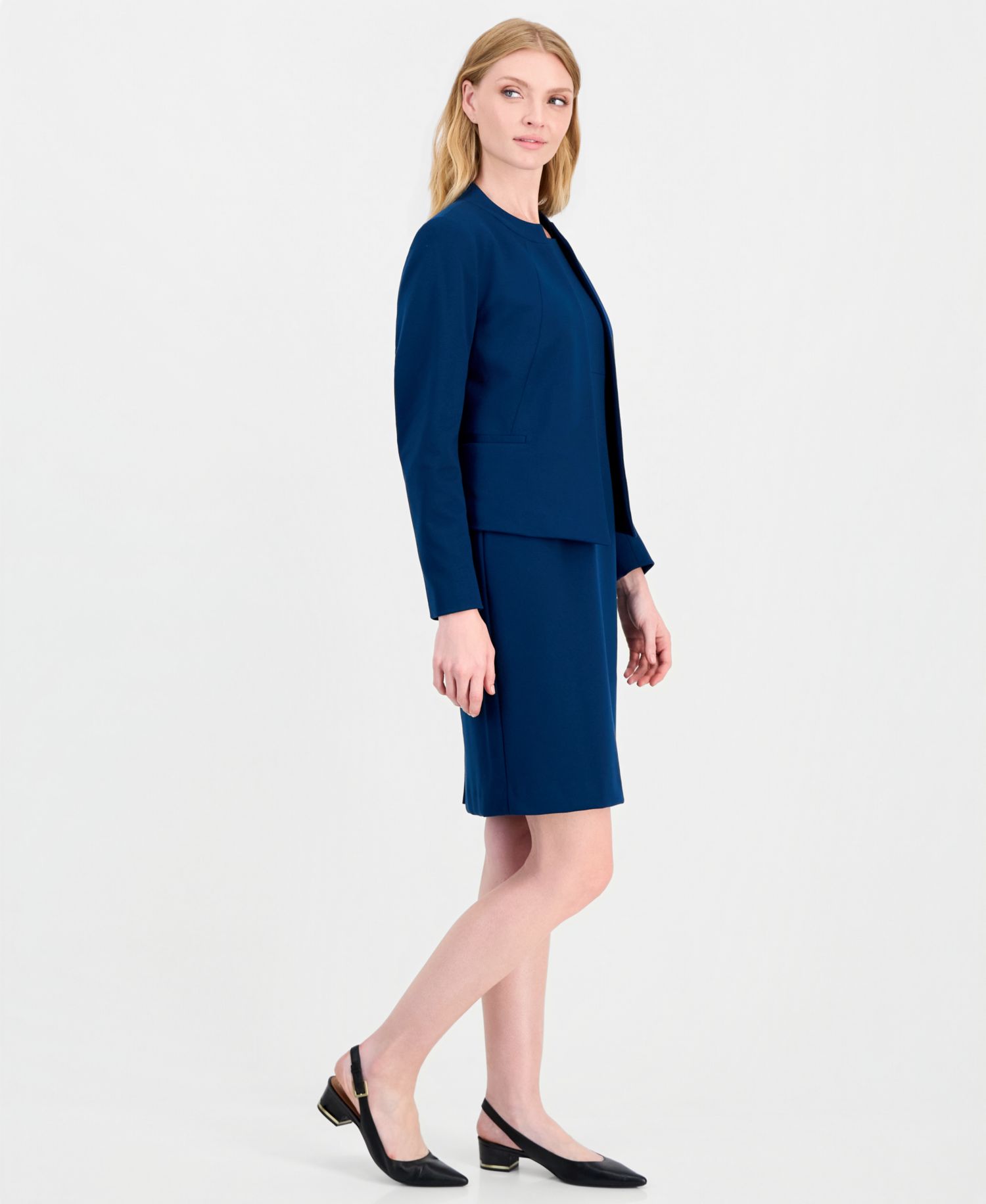 Women's Empire Waist Seam Crewneck Jacket and Dress, 2-Piece Suit