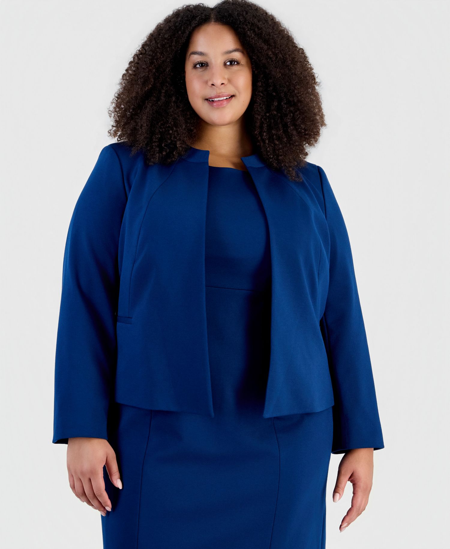 Plus Size Stretch Ponte Empire-Waist Jacket and Dress, 2-Piece Suit