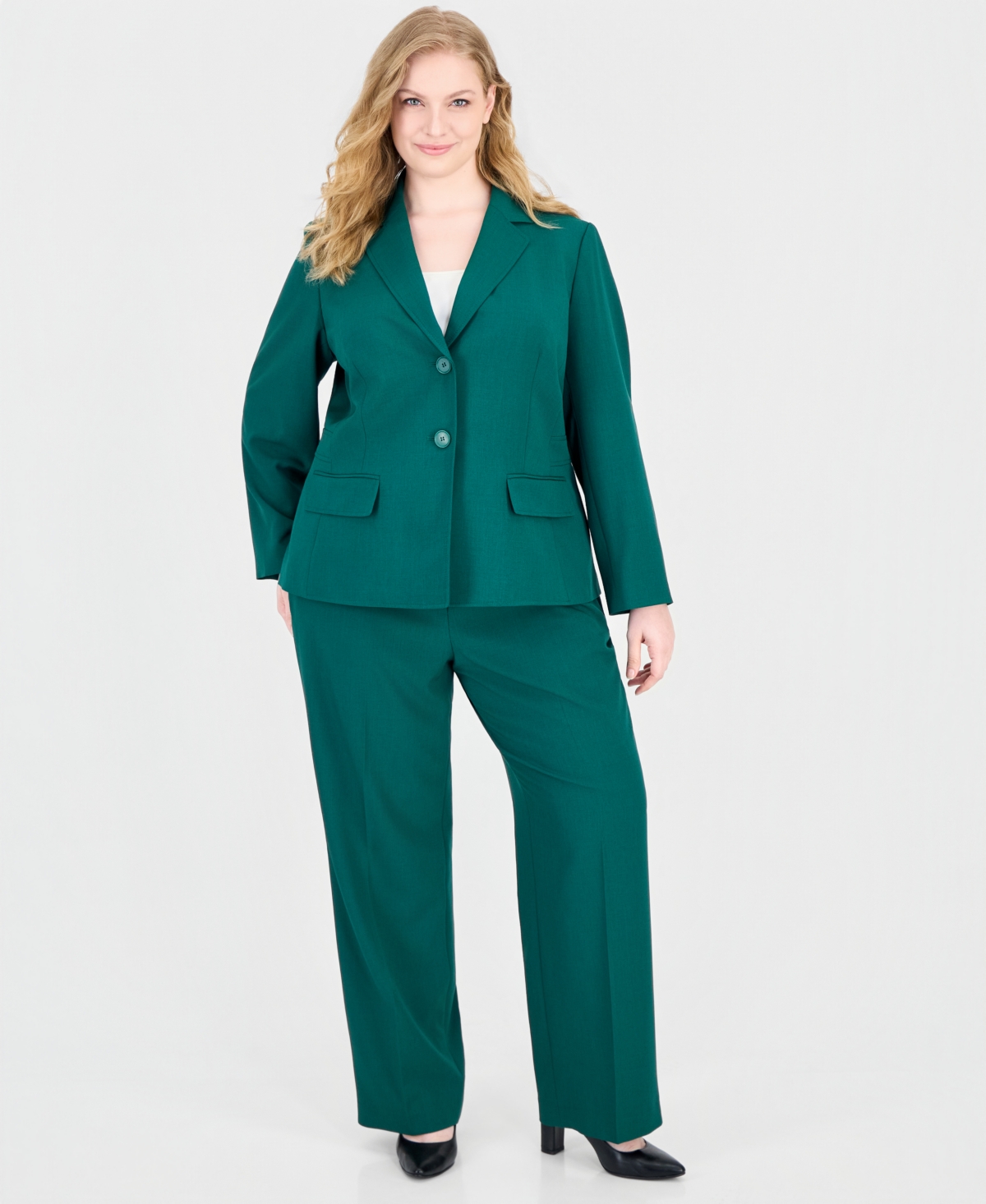 Le Suit Plus Classic Fit Inset Waist Two Button Notch Collar Jacket and Wide Leg Pant, 2-Piece Set