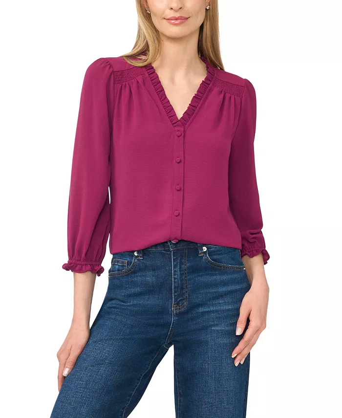 Women's Ruffled Button-Front 3/4-Sleeve Blouse - thumbnail 8