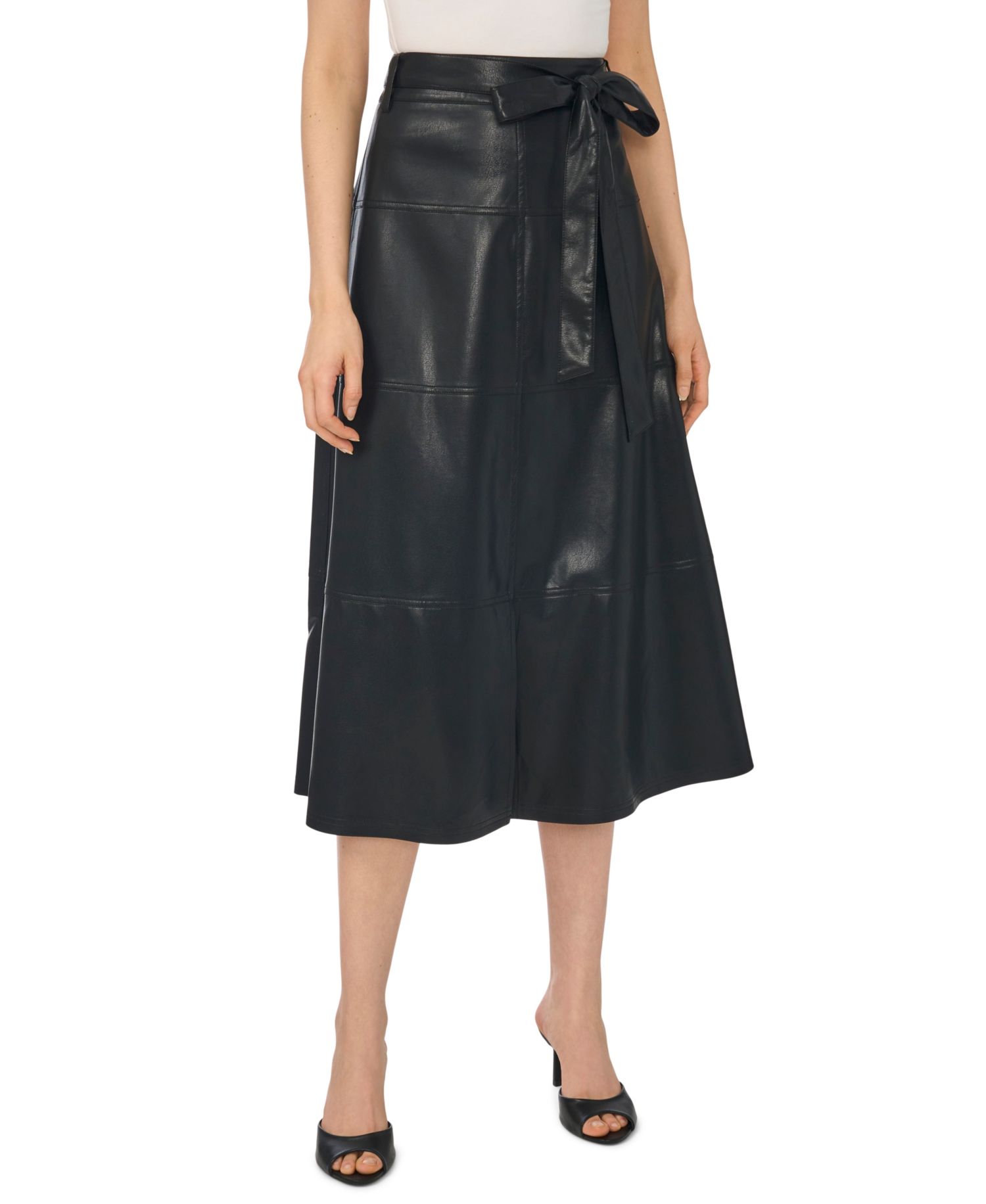 Women's High-Waisted A-Line Tie Belt Midi Skirt