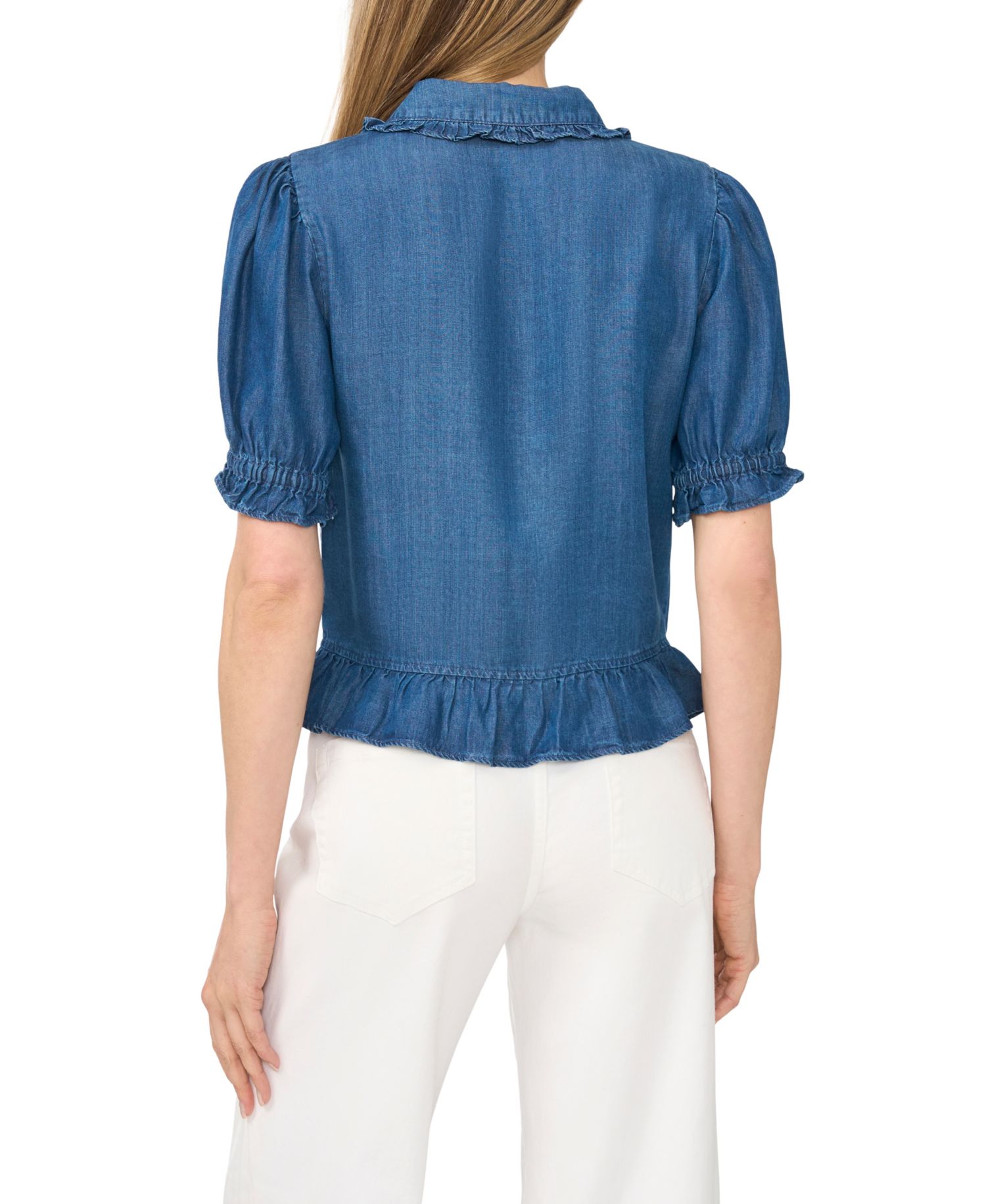Women's Puff-Sleeve Cropped Ruffle-Collar Top