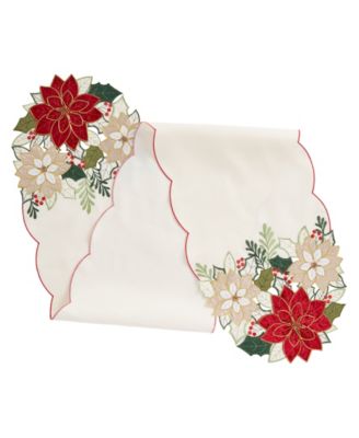 Holiday Poinsettia Cutwork Embroidered Table Runner, 13" x 70"