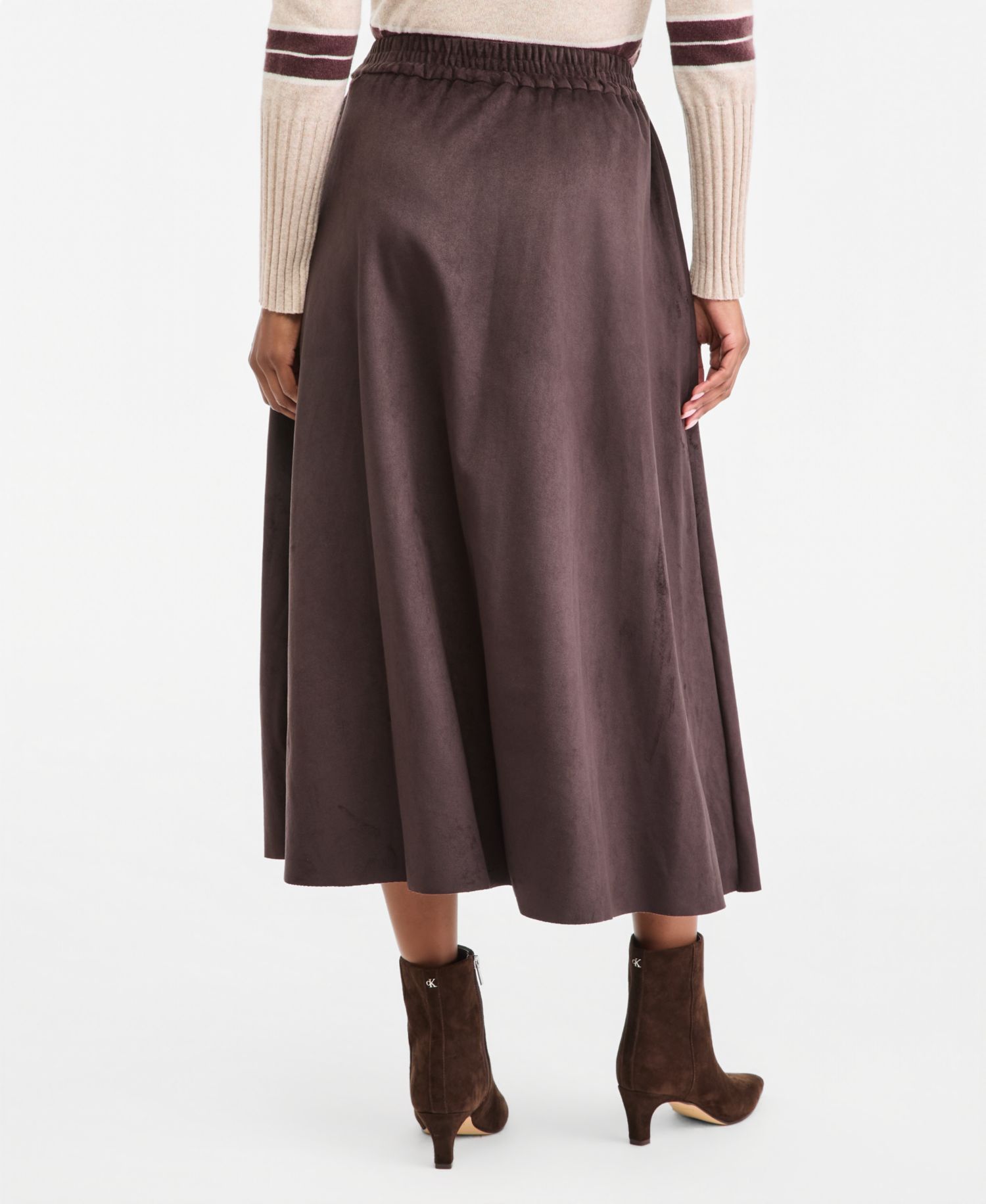 Women's High-Waisted Faux Suede Midi Skirt