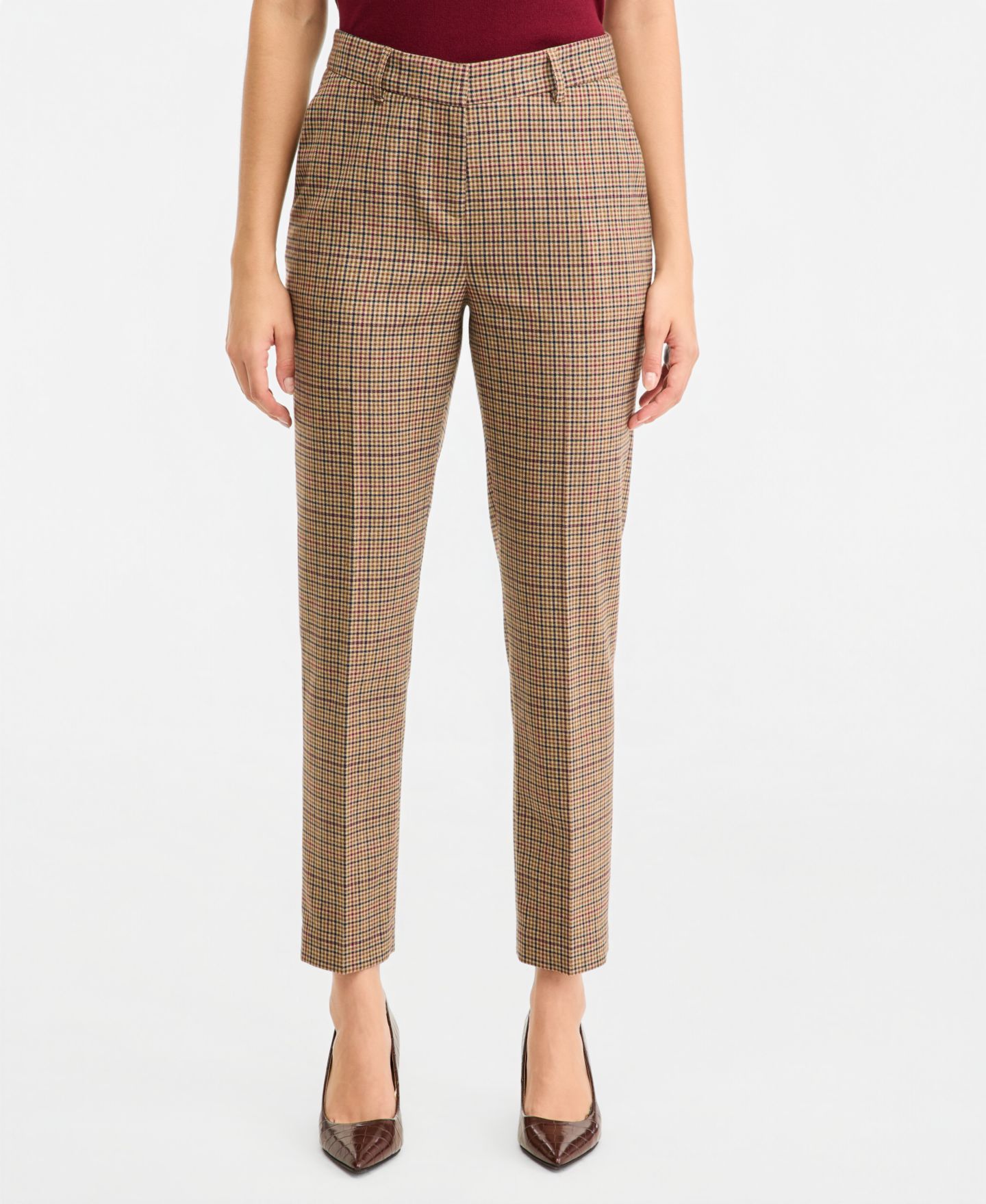 Женские брюки Tahari ASL Glenn Plaid Straight-Leg, цвет: Клюквенный разноцветный — фото 4