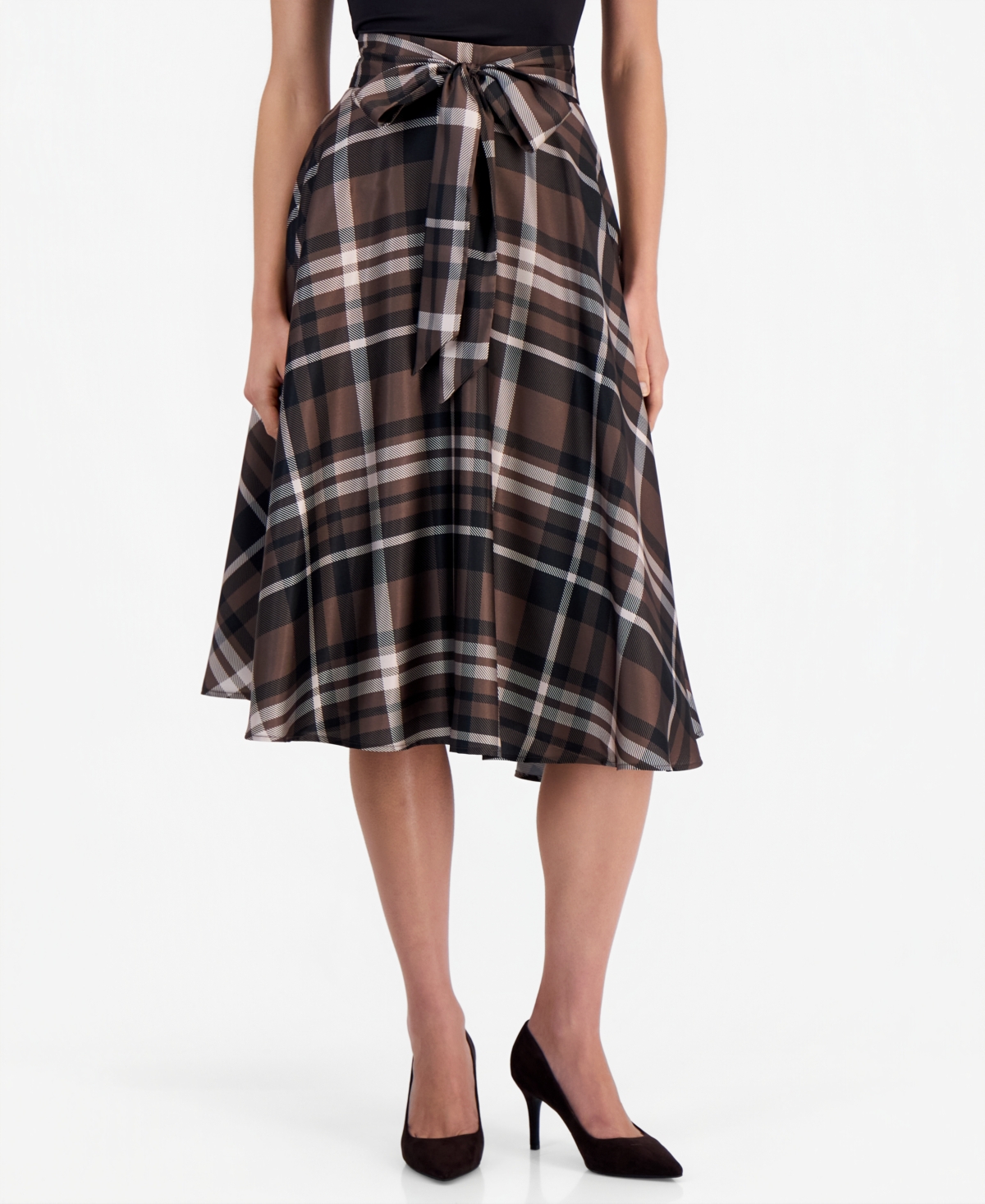 Tahari Asl Women's Plaid High-Waisted Midi Skirt