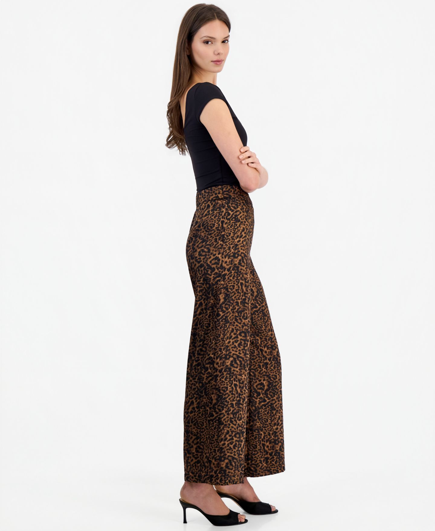 Женские брюки Tahari ASL Satin Wide-Leg Animal-Print, цвет: Орех чёрный леопардовый — фото 3
