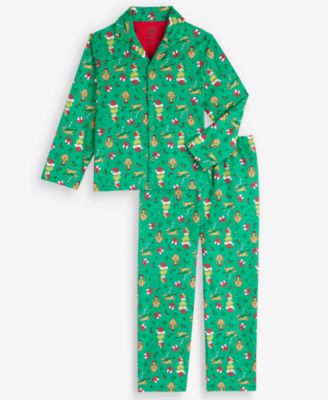Boys' 4-20 The Grinch Long-Sleeve Flannel Button-Down Top and Pants, 2-Piece Set