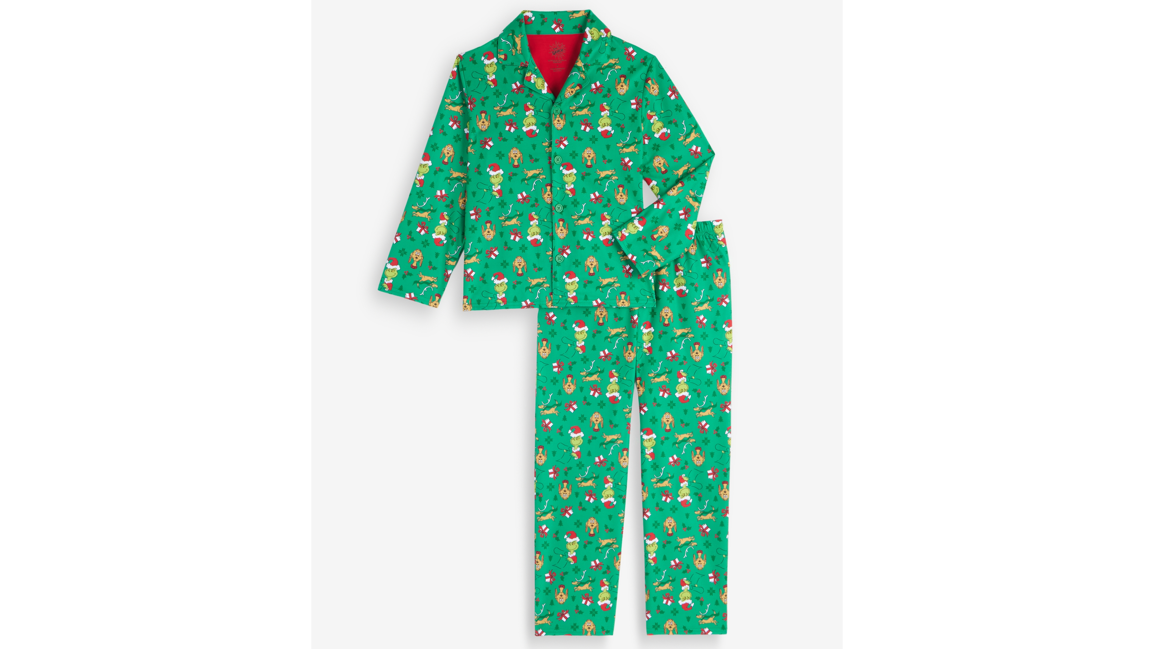 Dr. Seuss Boys' 4-20 The Grinch Long-Sleeve Flannel Button-Down Top and Pants, 2-Piece Set