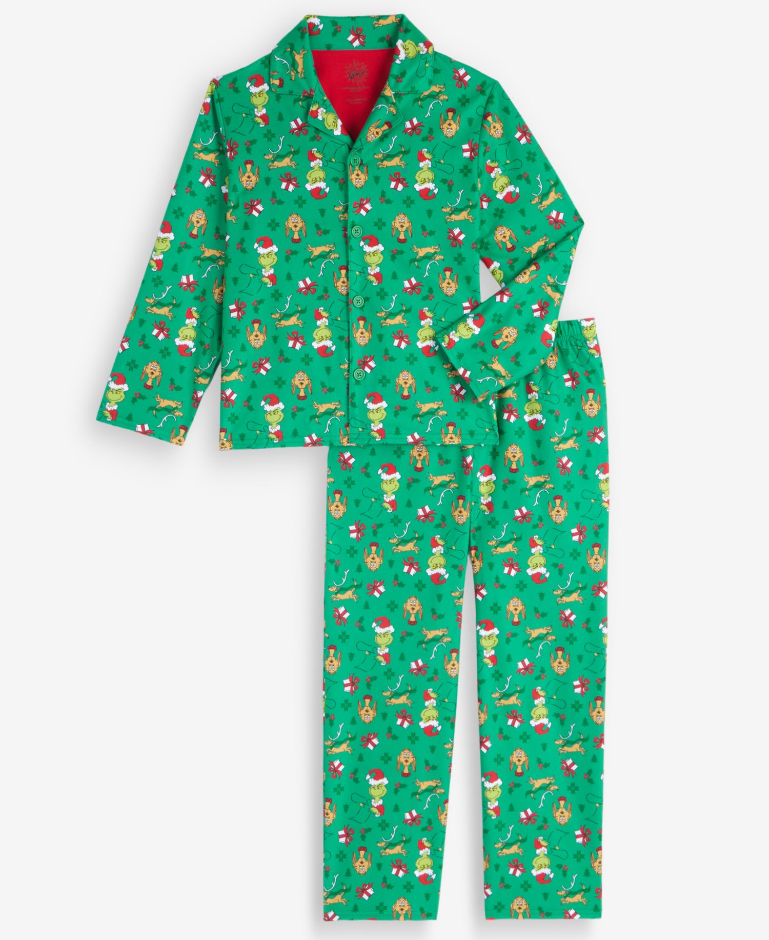 Boys' 4-20 The Grinch Long-Sleeve Flannel Button-Down Top and Pants, 2-Piece Set