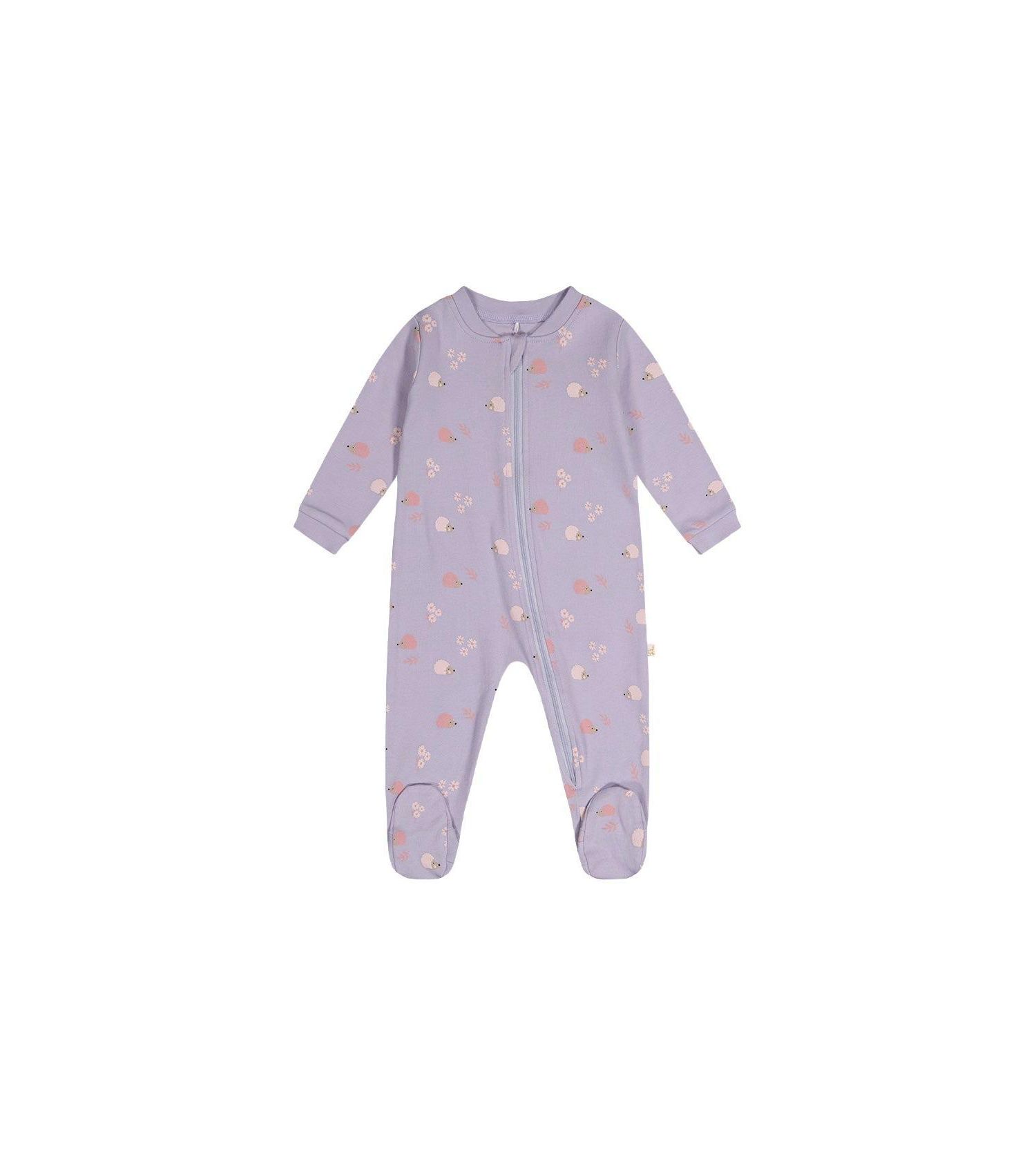 Baby Girls Cotton One Piece Pajama Purple Hedgehog Print