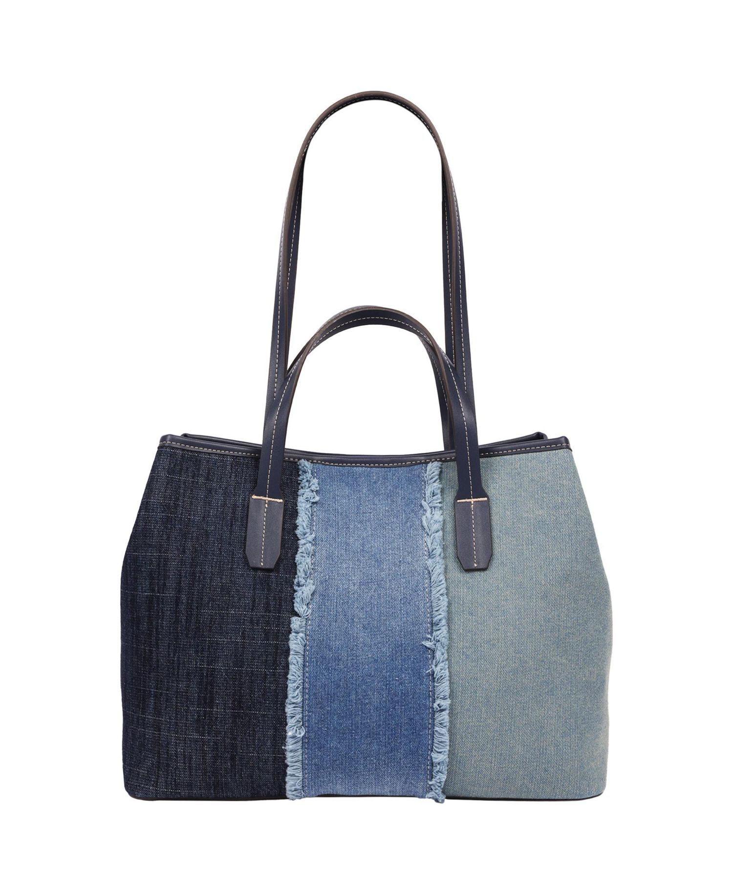 Frayed Denim Horseshoe Tote with Removable Wristlet