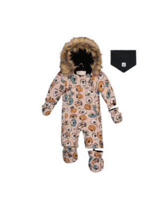 Baby Boys One Piece Snowsuit Adapted for Car Seats Dog Print