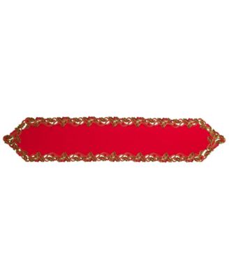 Holiday Cutwork Holly Leaf Gold-Tone Border Table Runner, 13" x 70"