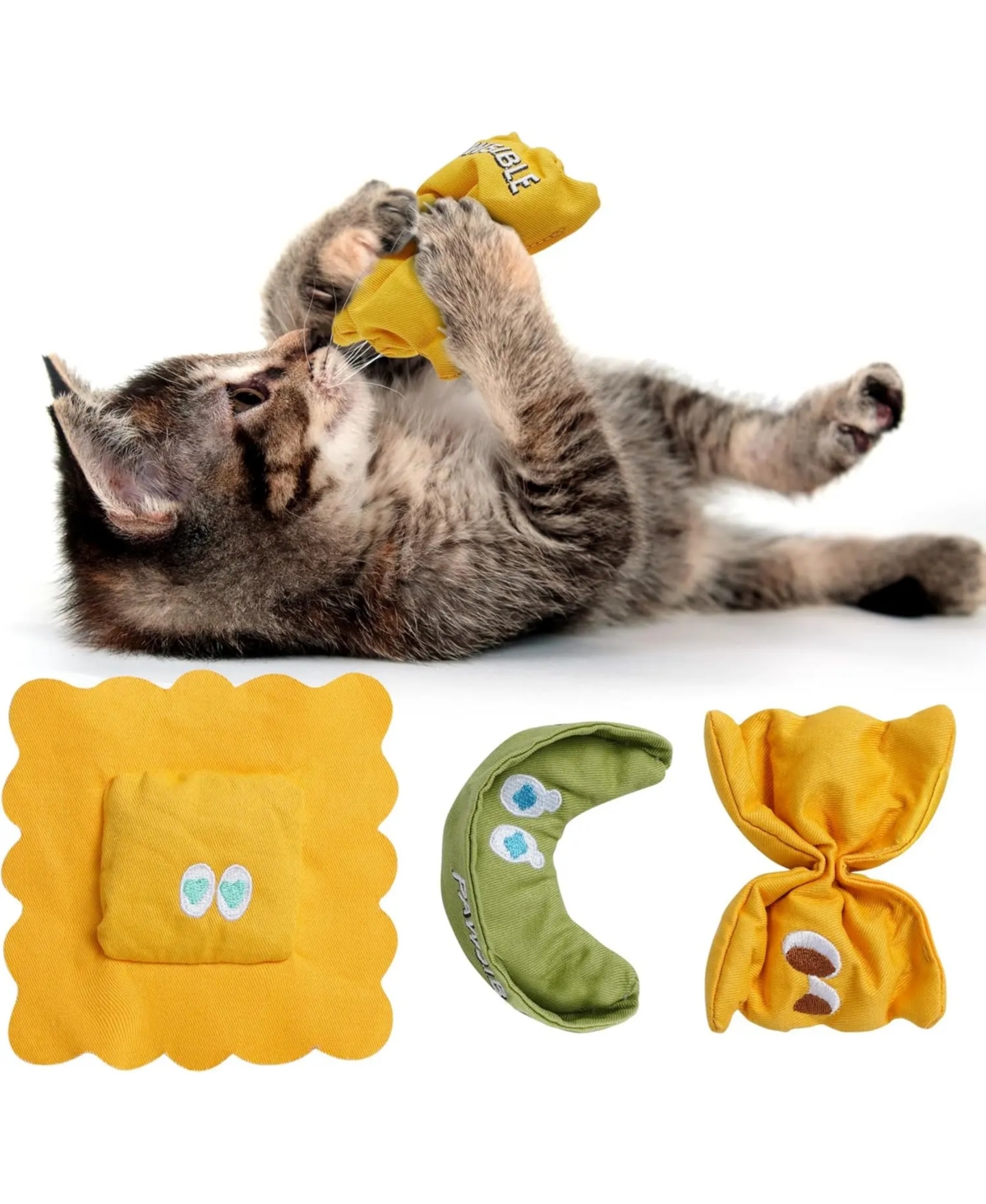 Pawsible 3 Pack Pasta Cat Toy Set Filled with Premium Catnip, Natural Stimulation and Teething Toy for Kittens and Cats