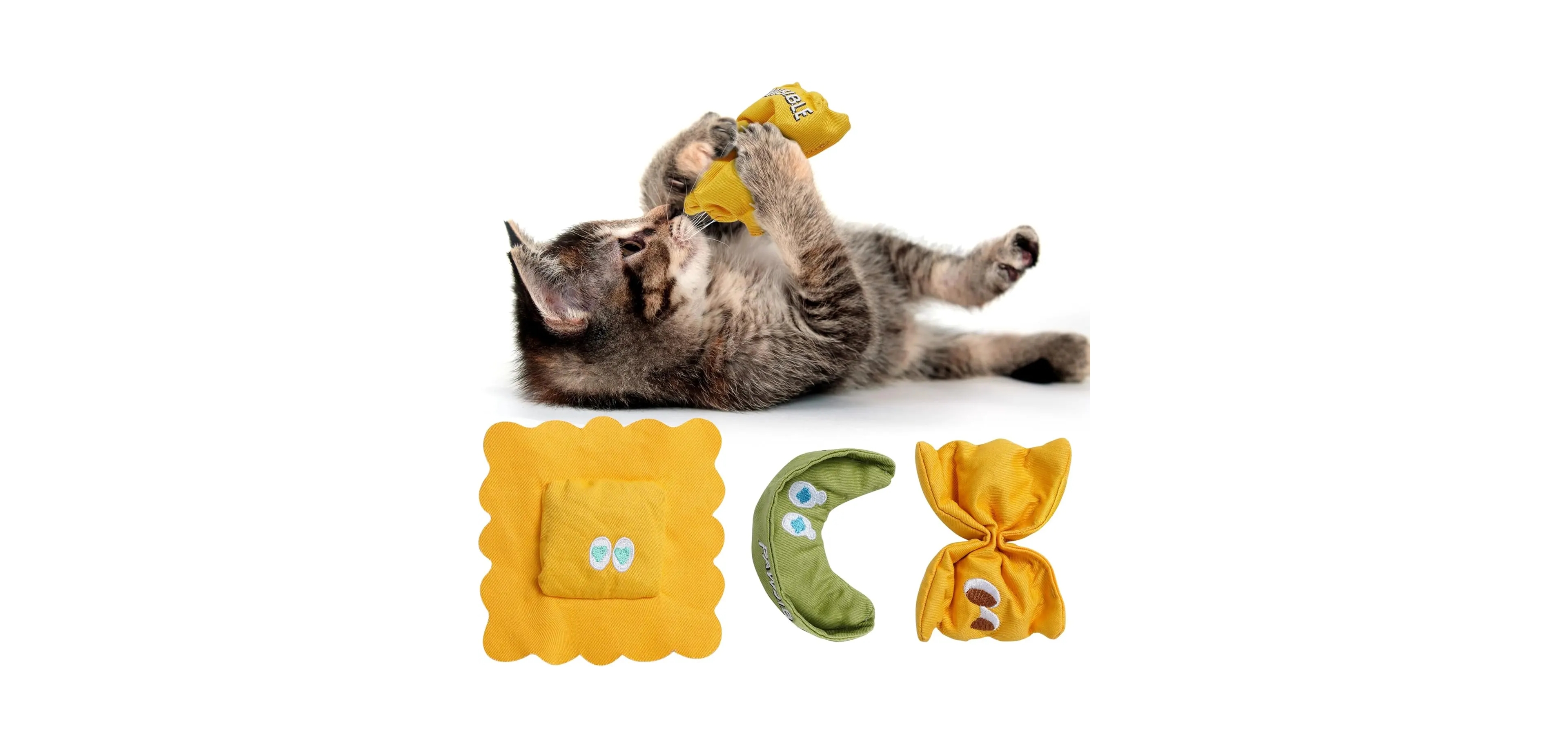 Pawsible 3 Pack Pasta Cat Toy Set Filled with Premium Catnip, Natural Stimulation and Teething Toy for Kittens and Cats