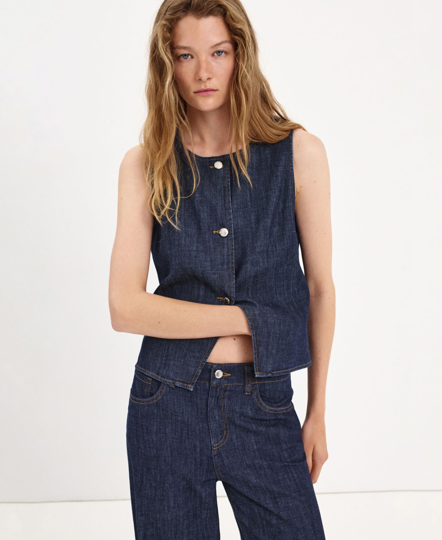 Women's Buttoned Denim Vest