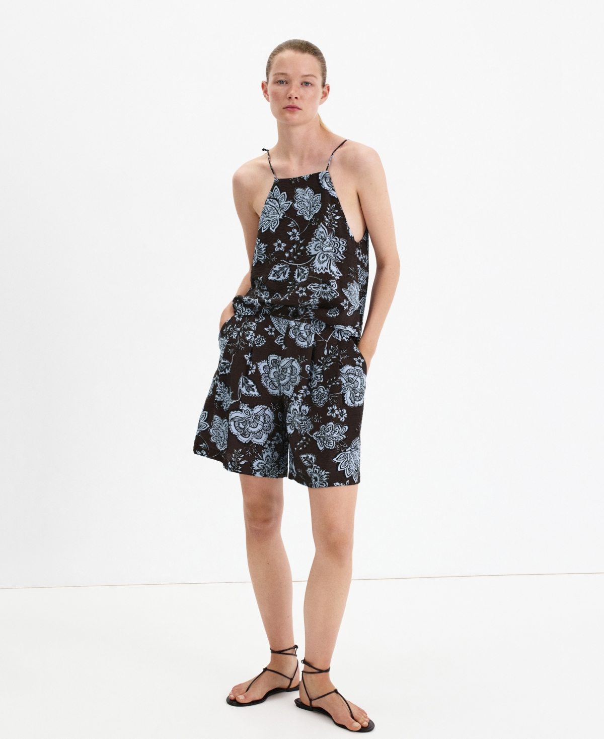 Mango Women's Floral-Print Pleated Wide-Leg Shorts, 7" Inseam
