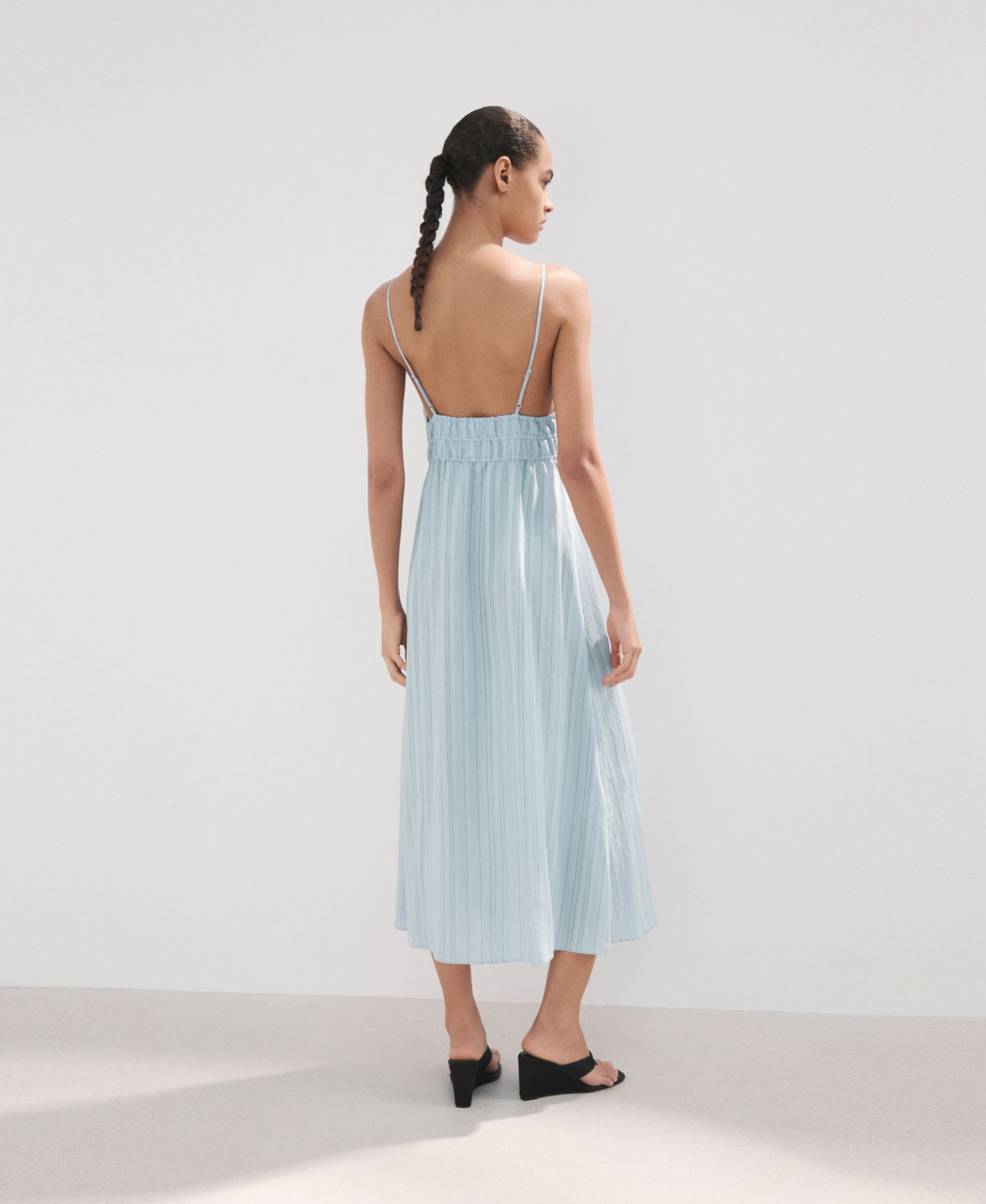 Women's Striped Midi Gathered Dress
