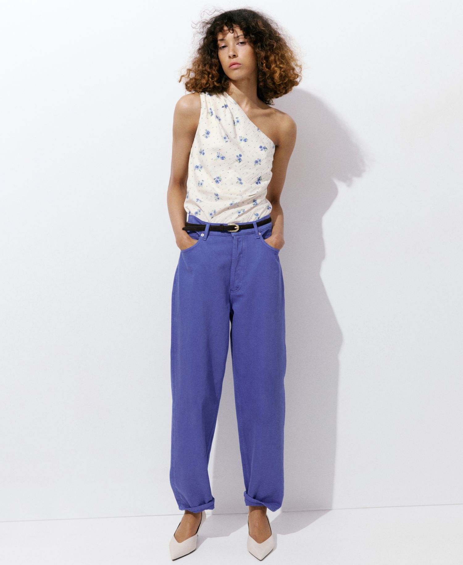 Women's Asymmetrical-Neck Floral Tank Top