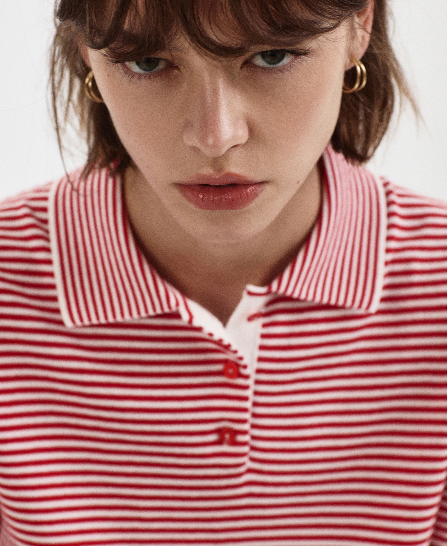 Women's Striped Polo Short-Sleeve Sweater