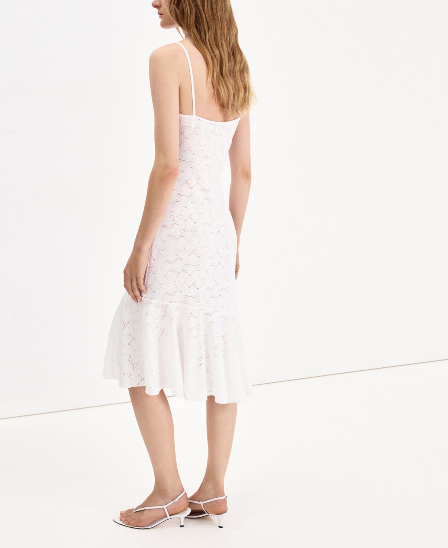 Women's V-Neck Openwork Floral-Print Midi Dress