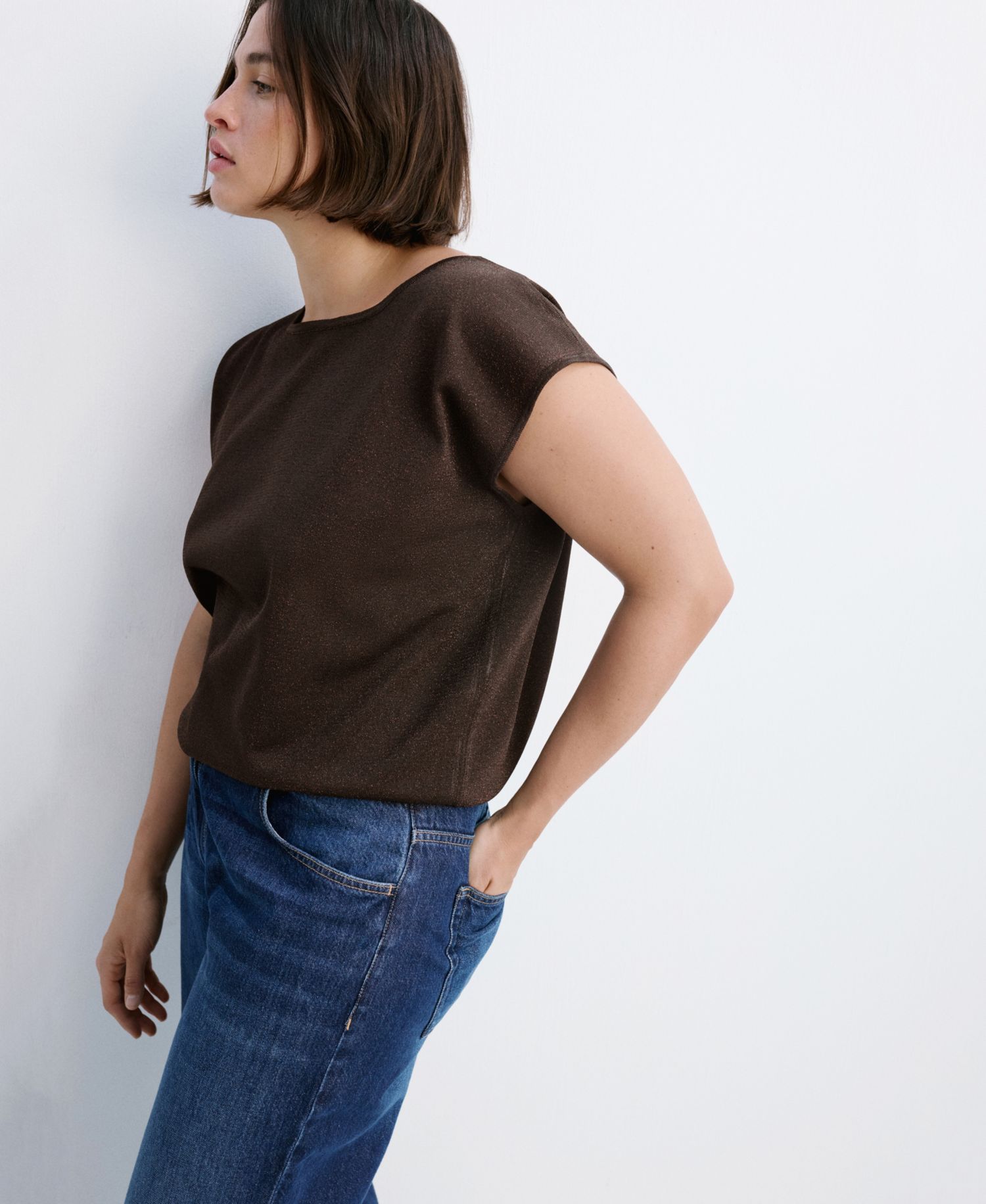 Women's Boat-Neck Short-Sleeve Knitted Top