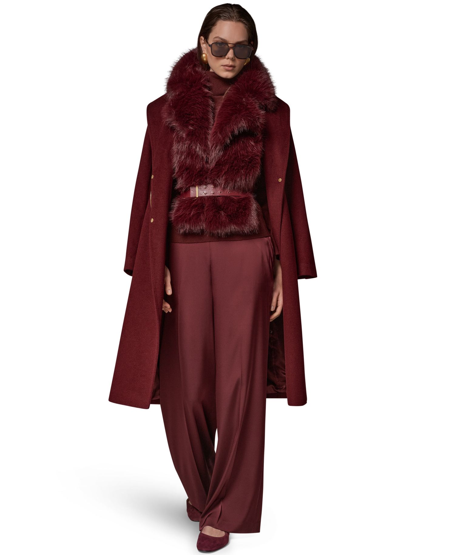 Women's Belted Wrap Wool-Blend Coat