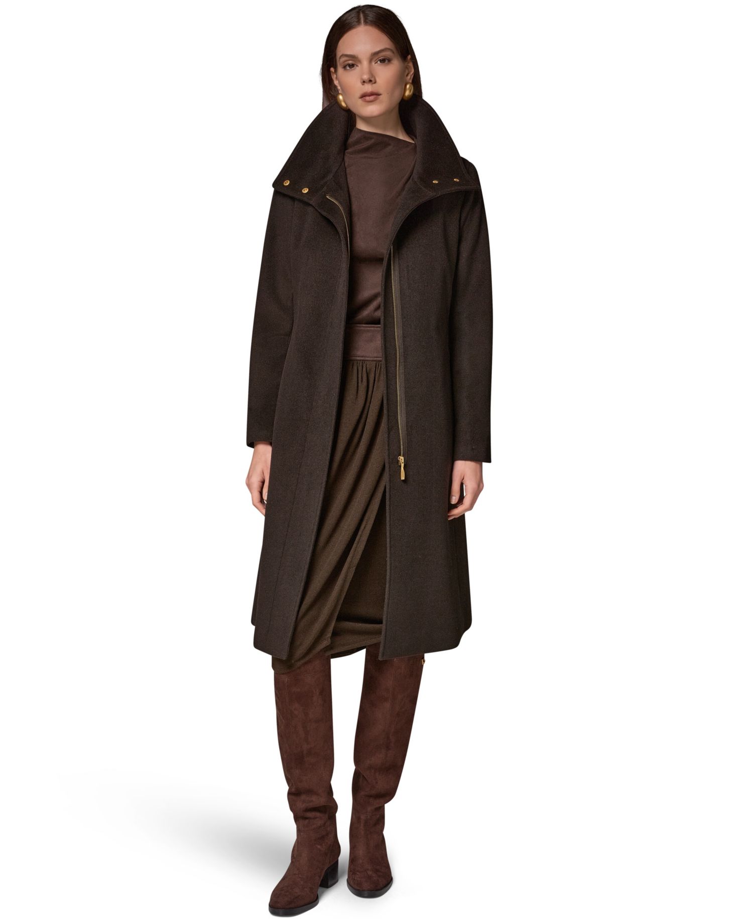 Women's Belted High-Collar Wool-Blend Coat