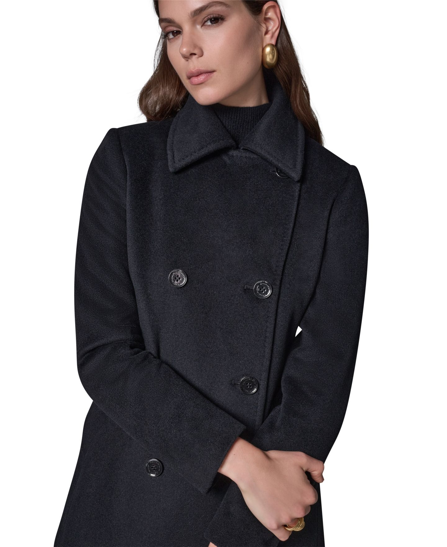 Женское короткое двубортное шерстяное пальто Donna Karan New York, цвет: Чёрный — фото 4