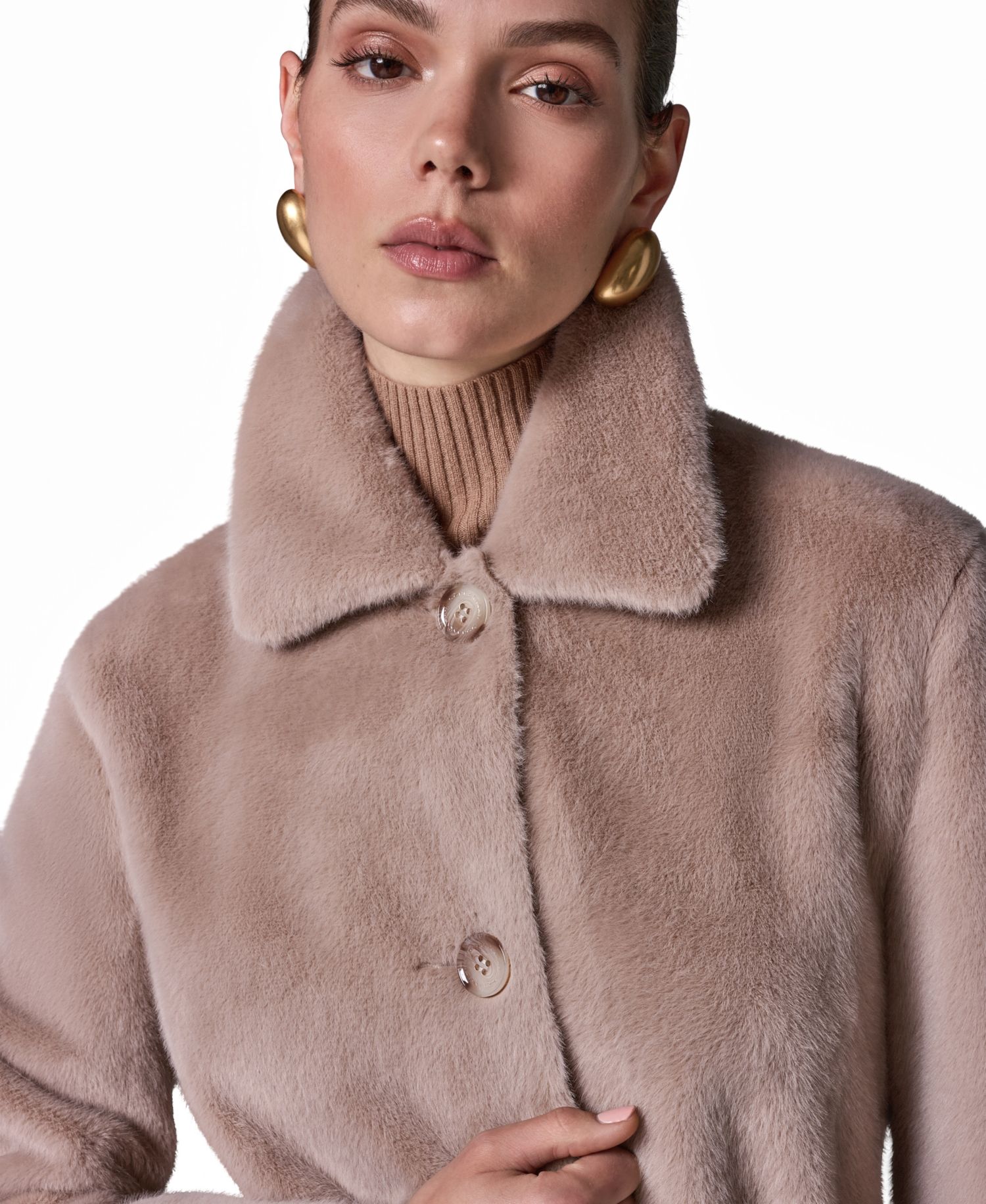 Women's Belted Faux Fur Maxi-Length Coat