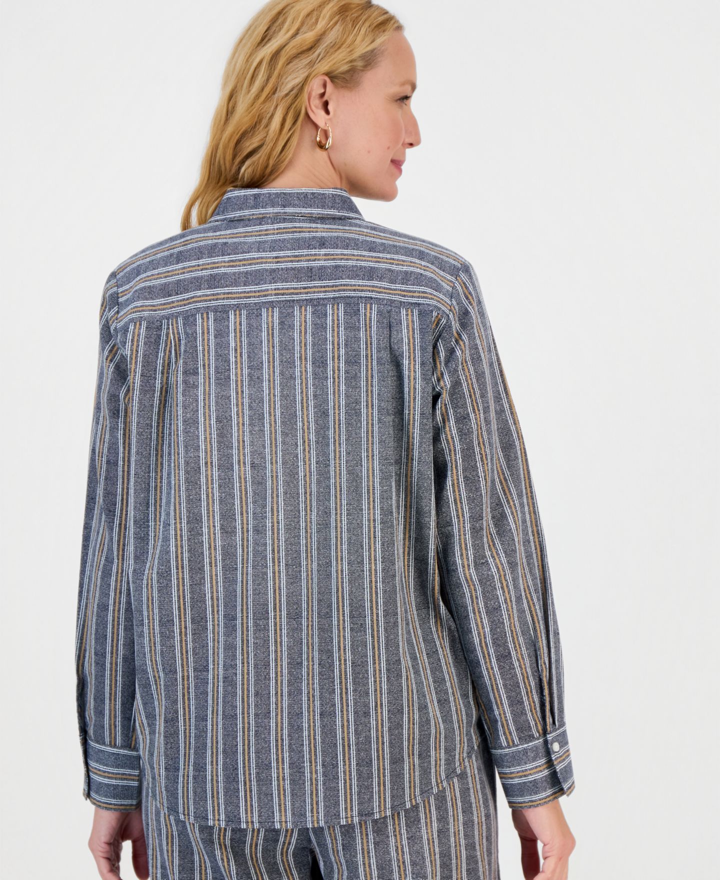 Женская рубашка Nautica Long-Sleeve Linen-Blend Striped, цвет: Небесно-голубой разноцветный — фото 4