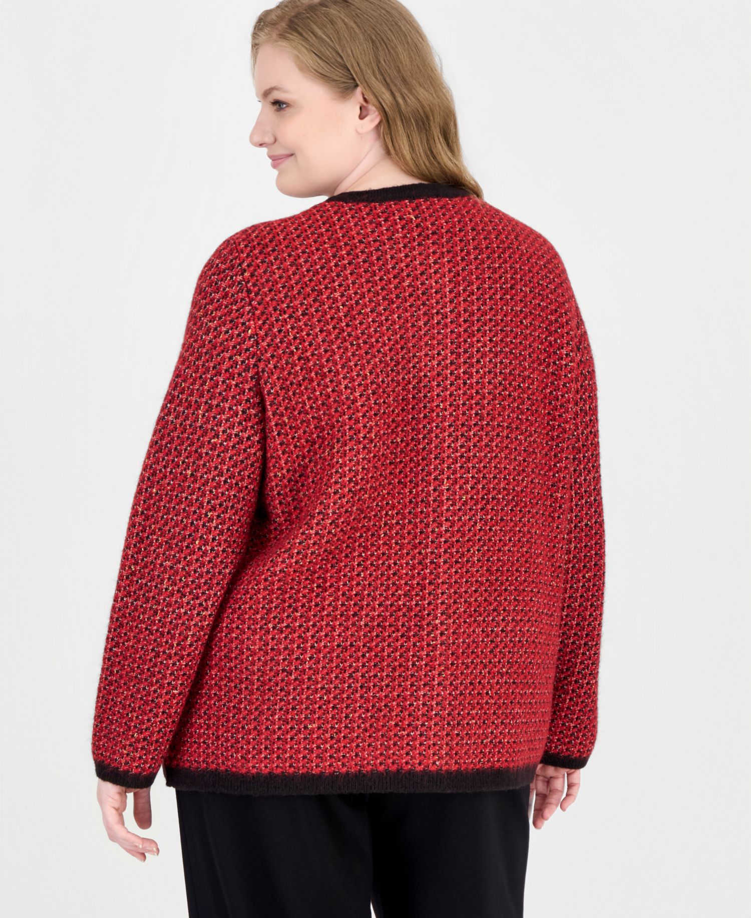 Plus Size Boucl&eacute; Crewneck Cardigan
