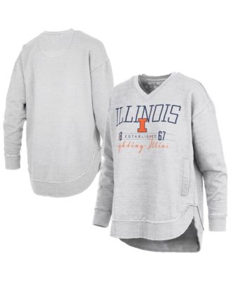 Women's Heather Gray Illinois Fighting Illini Marcus East Hall Poncho V-Neck Sweatshirt